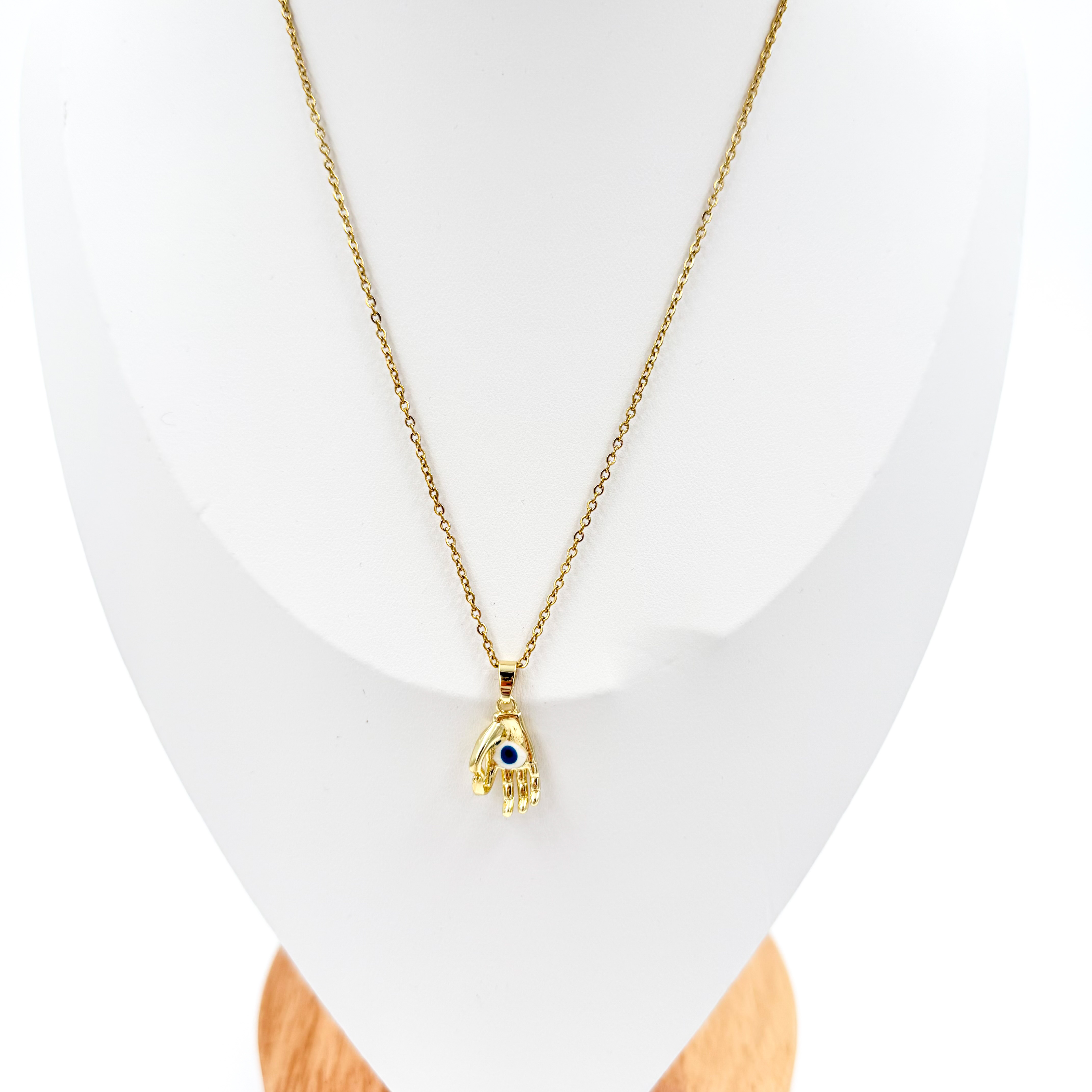 Κολιέ ατσάλινο χέρι χρυσό με μάτι