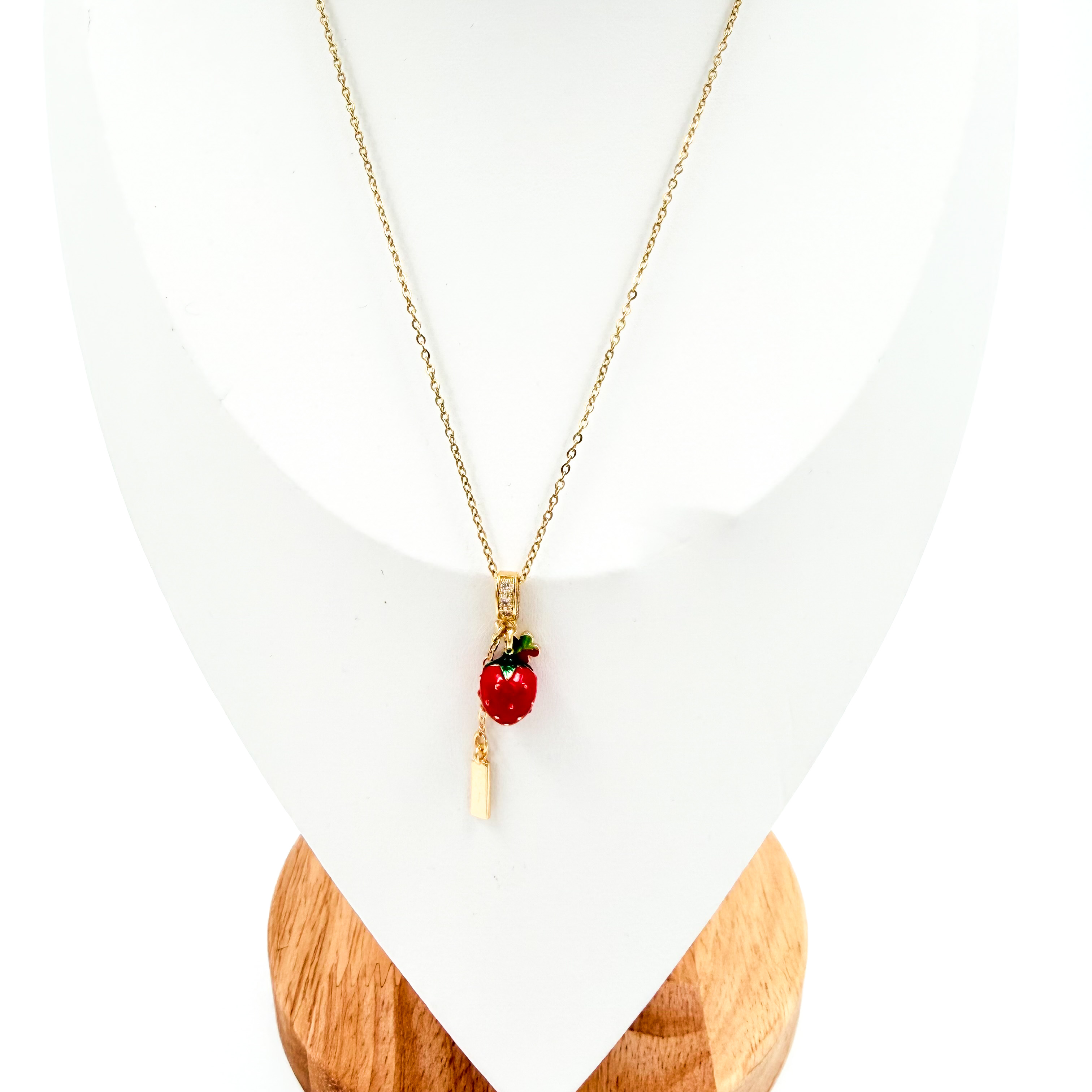 Κολιέ ατσάλινο φράουλα χρυσό