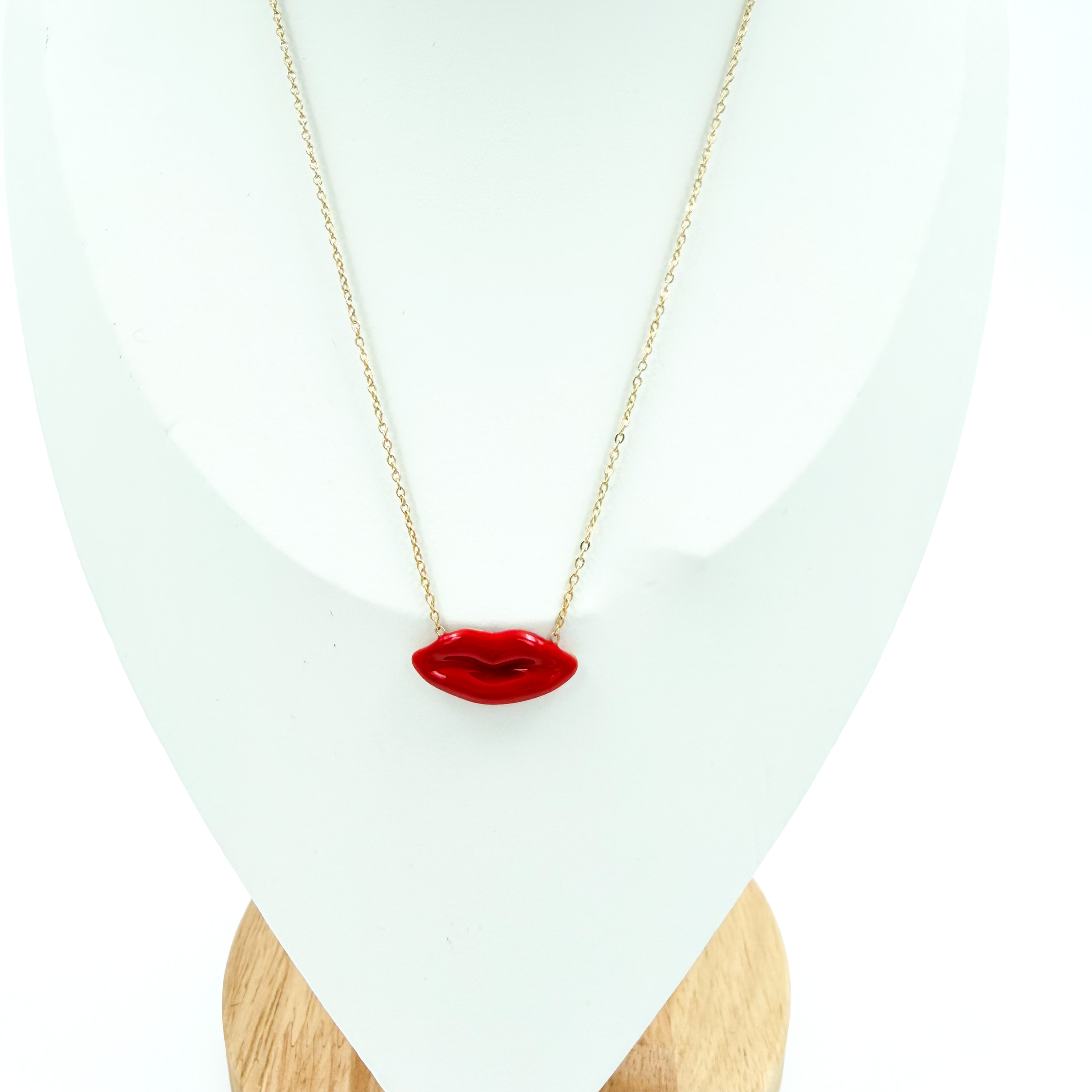 Κολιέ ατσάλινο red lips χρυσό