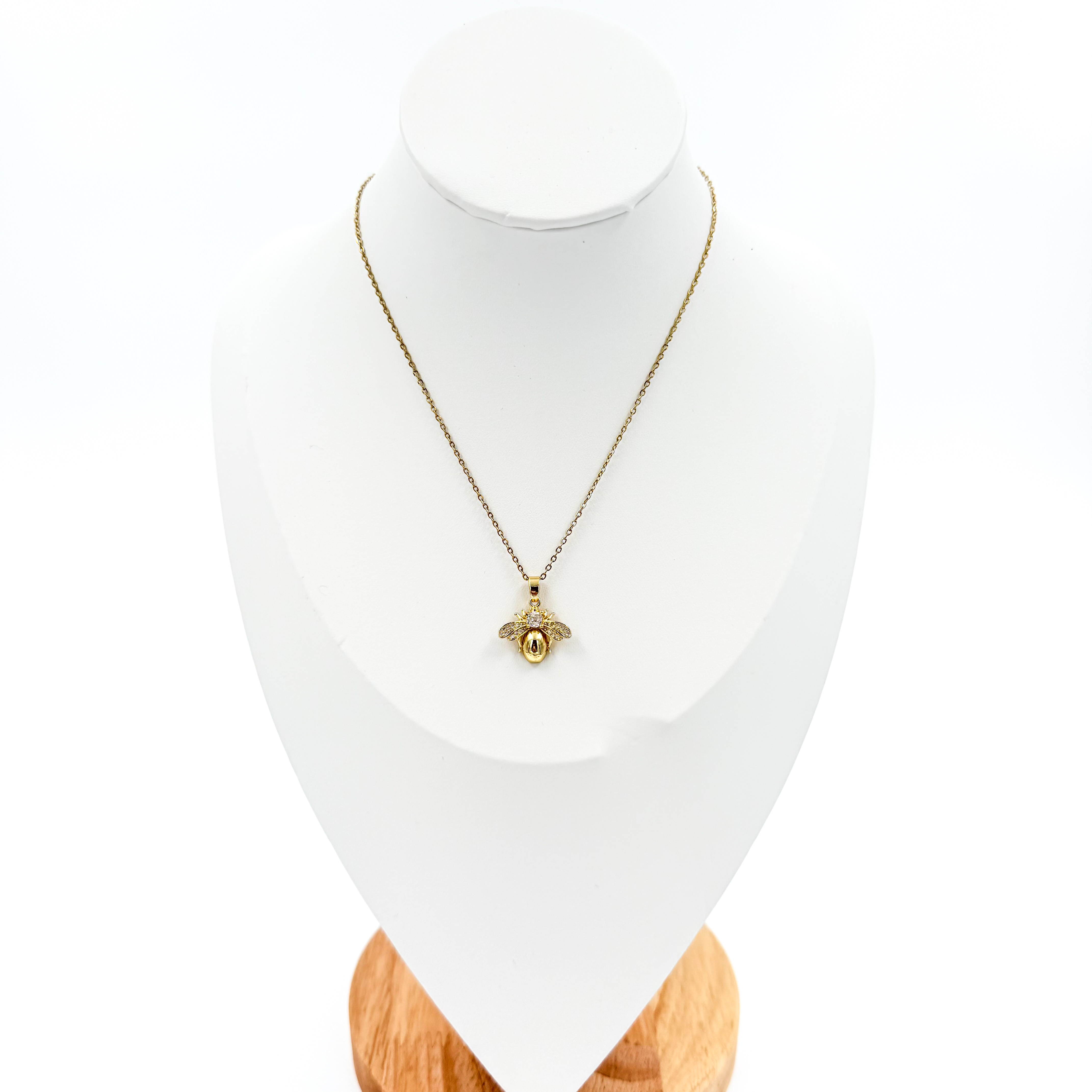 Κολιέ ατσάλινο μελισσούλα με στρας χρυσό