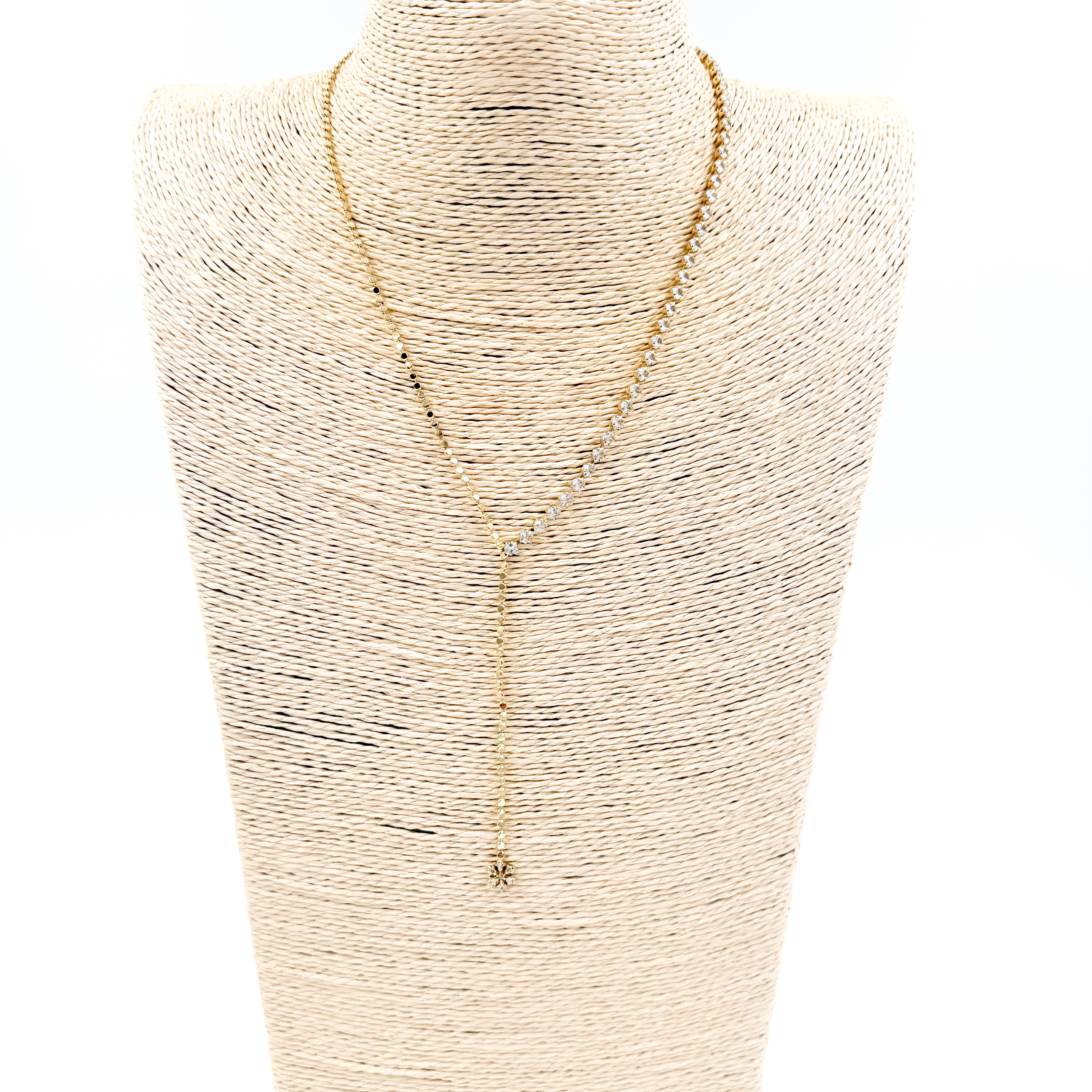 Κολιέ ατσάλινο αλυσίδα λεπτή σε σχήμα Y μισή αλυσίδα με στρας