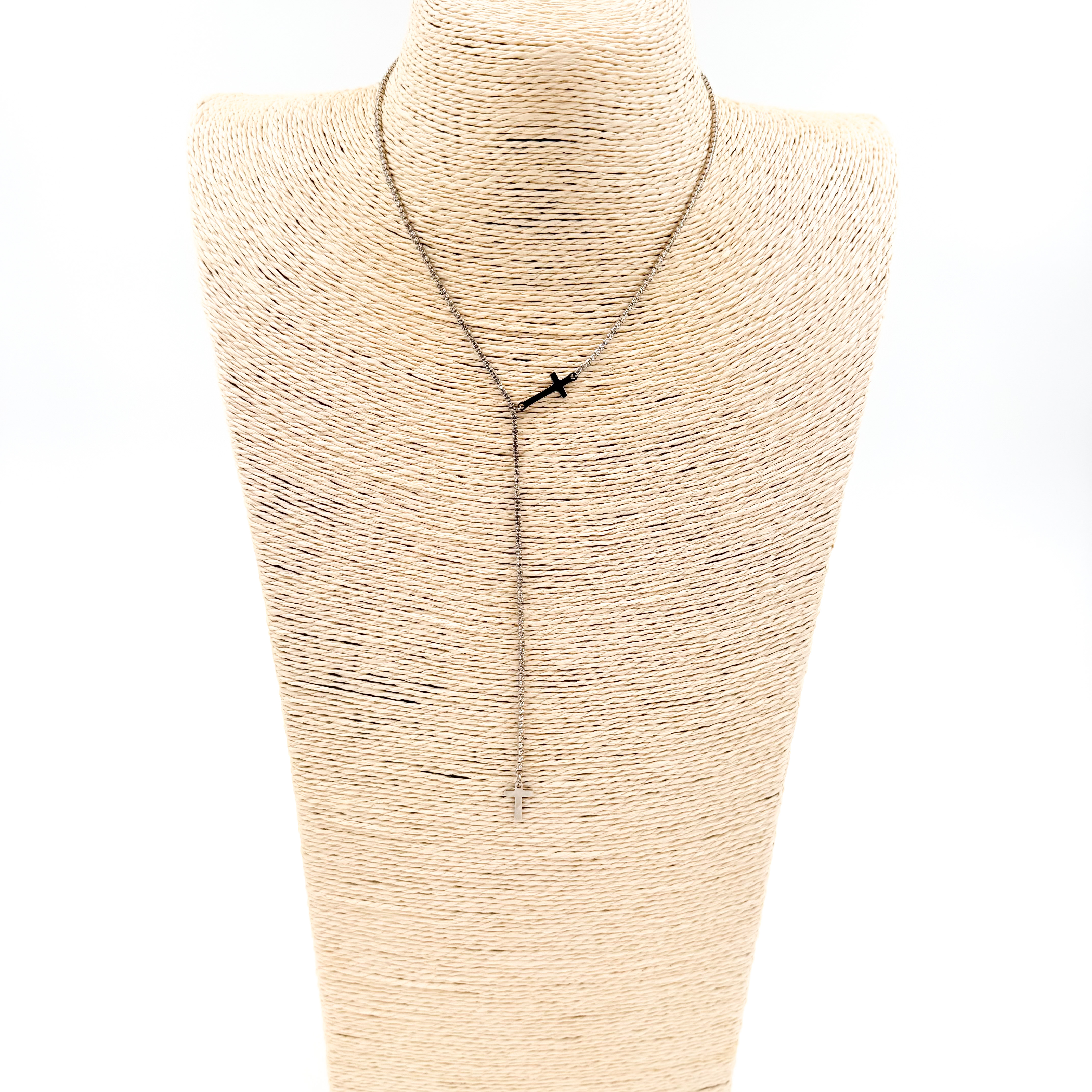 Κολιέ ατσάλινο αλυσίδα λεπτή σε σχήμα Y με σταυρό ασημί και στρας