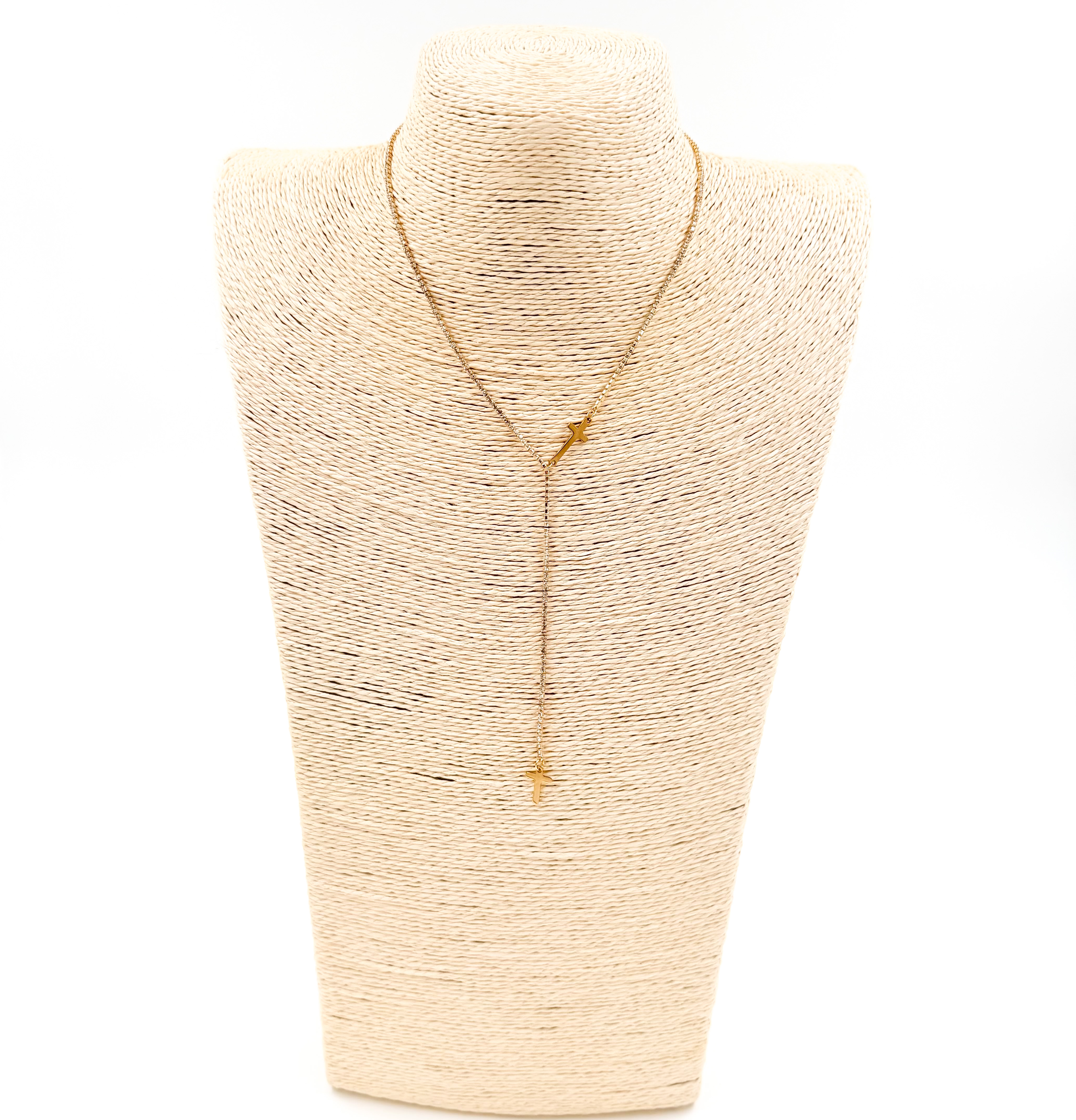 Κολιέ ατσάλινο αλυσίδα λεπτή σε σχήμα Y με σταυρό χρυσό και στρας