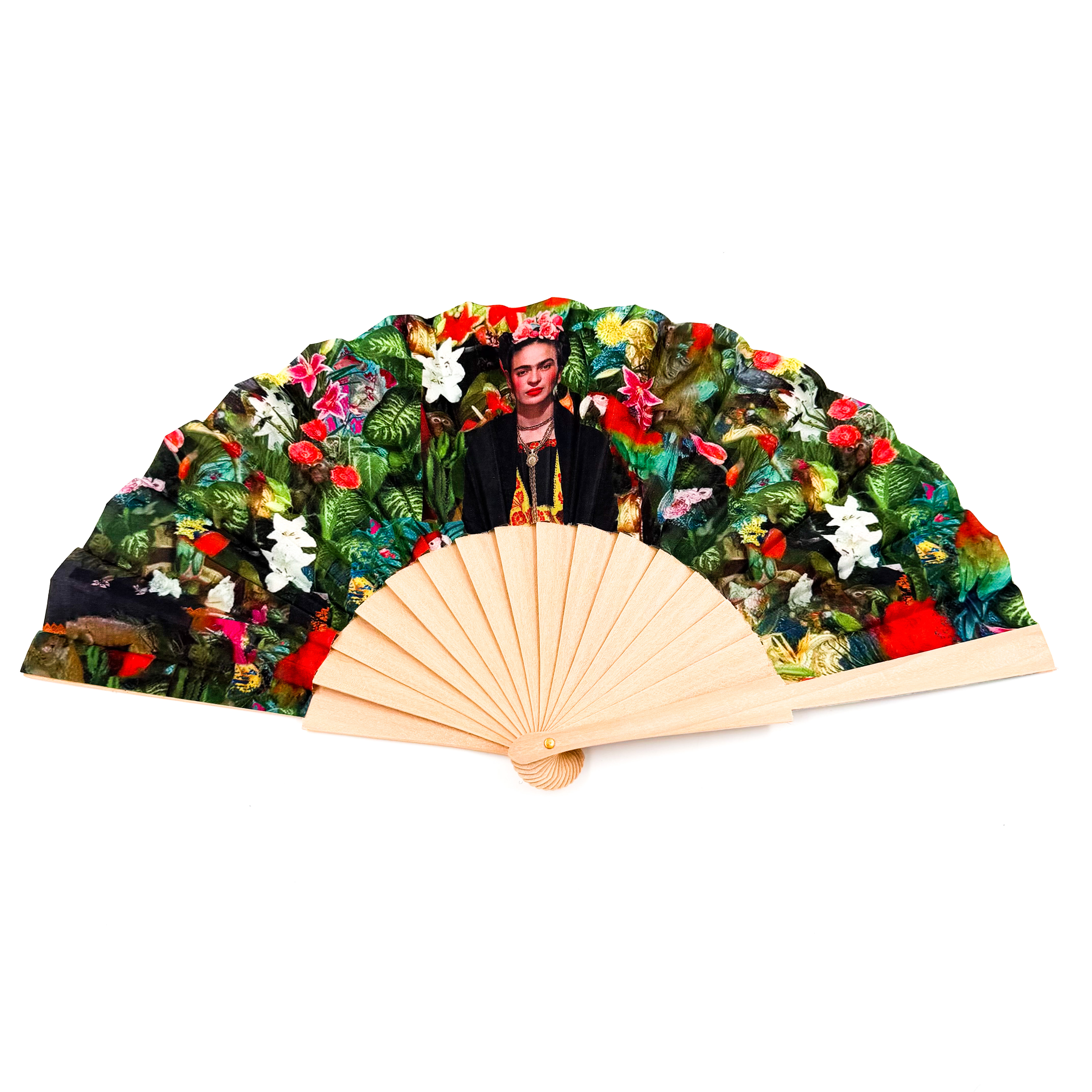 Βεντάλια ξύλινη Frida kahlo πράσινο