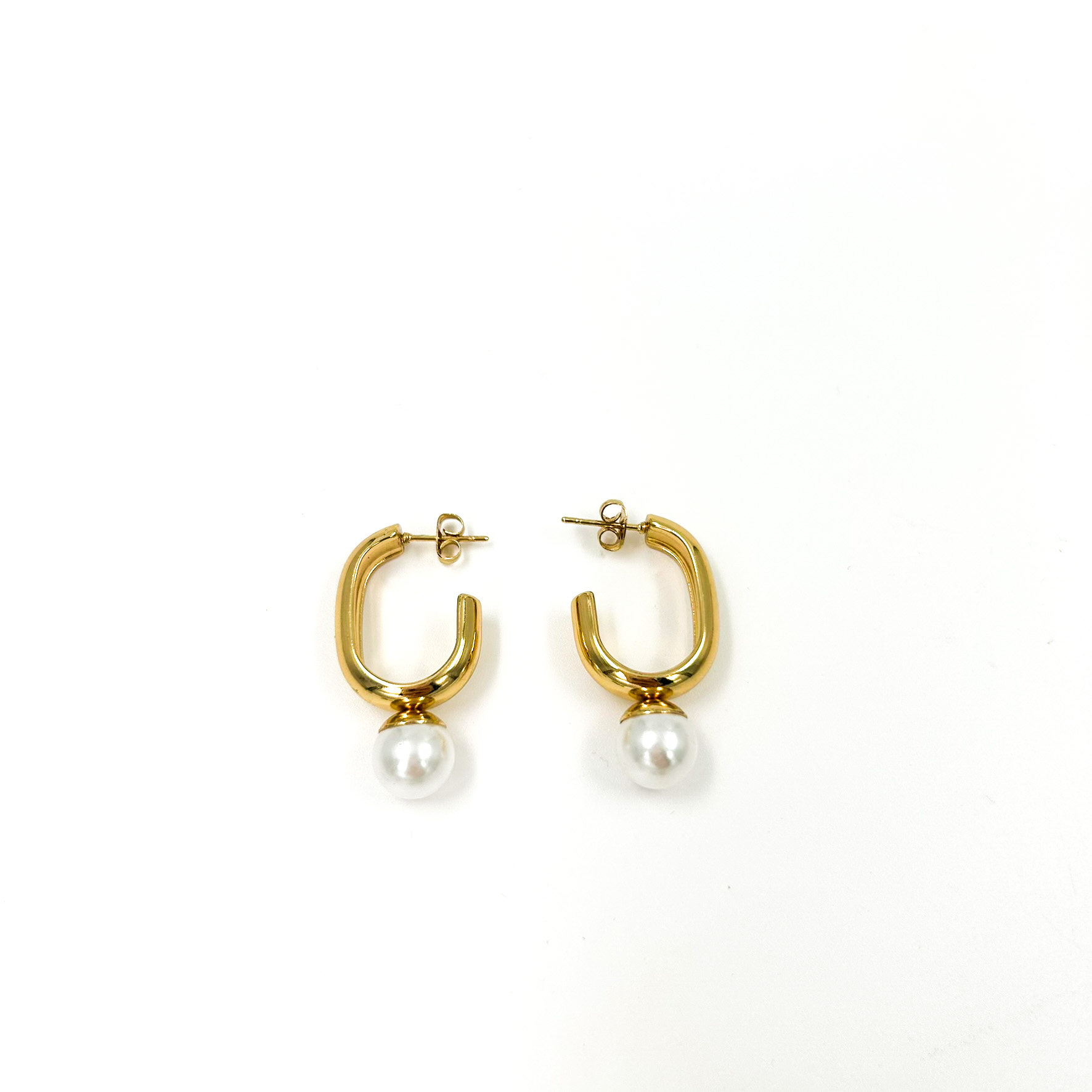 Σκουλαρίκια ατσάλινα με πέρλα χρυσό