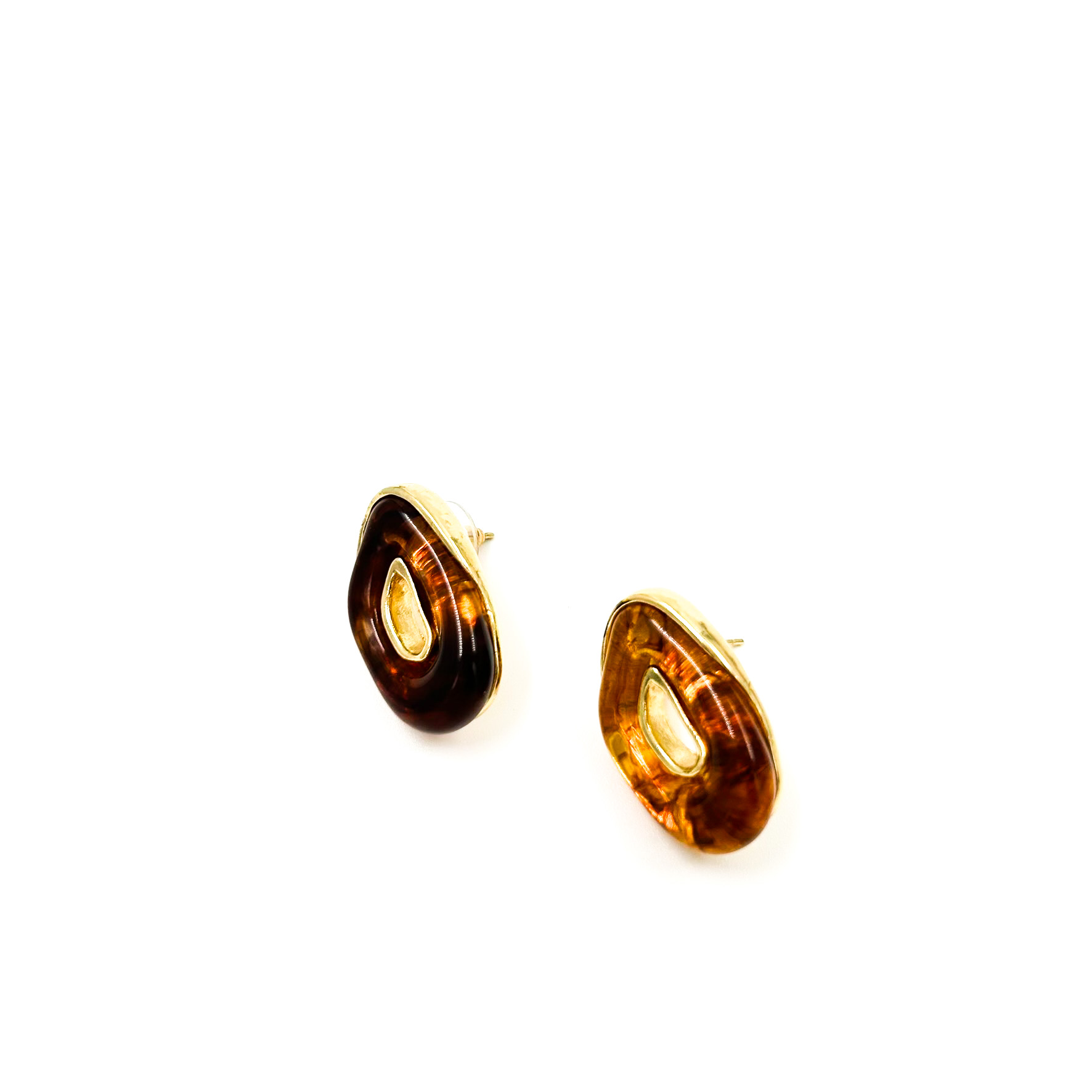 Σκουλαρίκια ατσάλινα με πέτρα καφέ οβάλ χρυσό