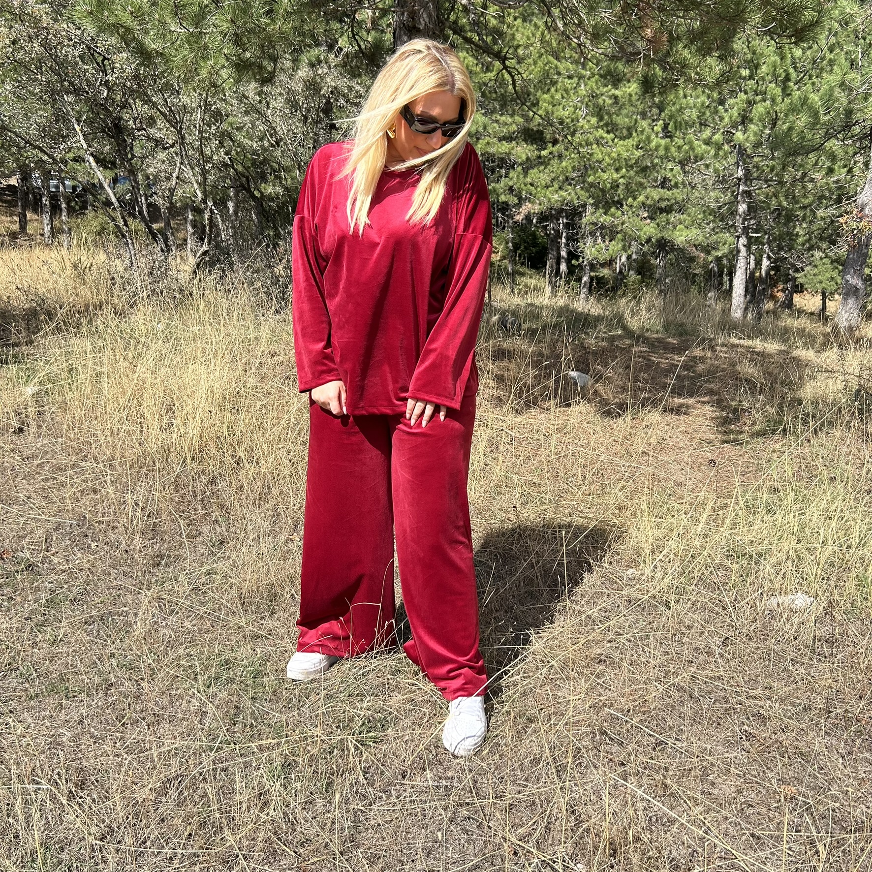 Σετ βελουτέ φόρμα μπορντό