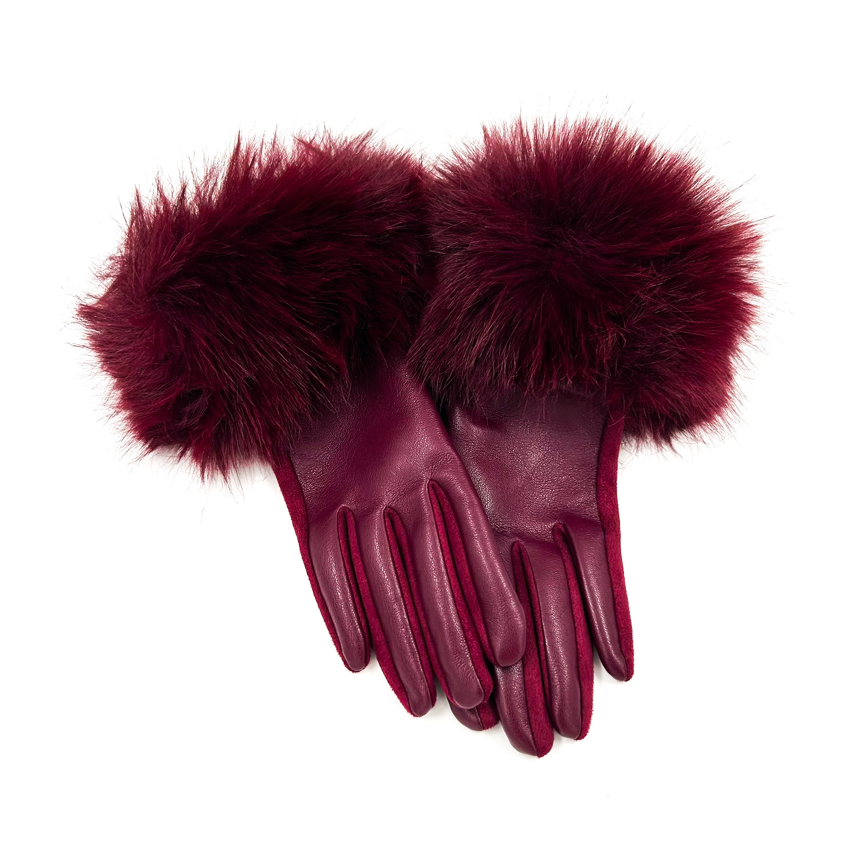 Γάντια με γούνα μπορντό