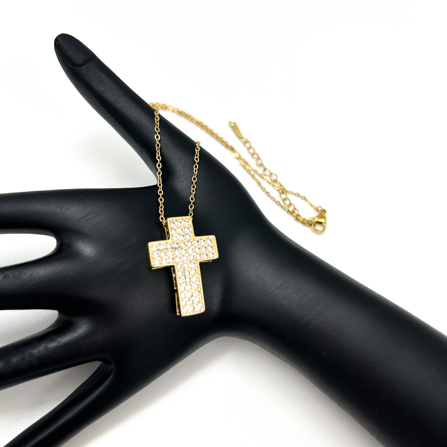 Κολιέ σταυρός με στρας ατσάλινο χρυσό