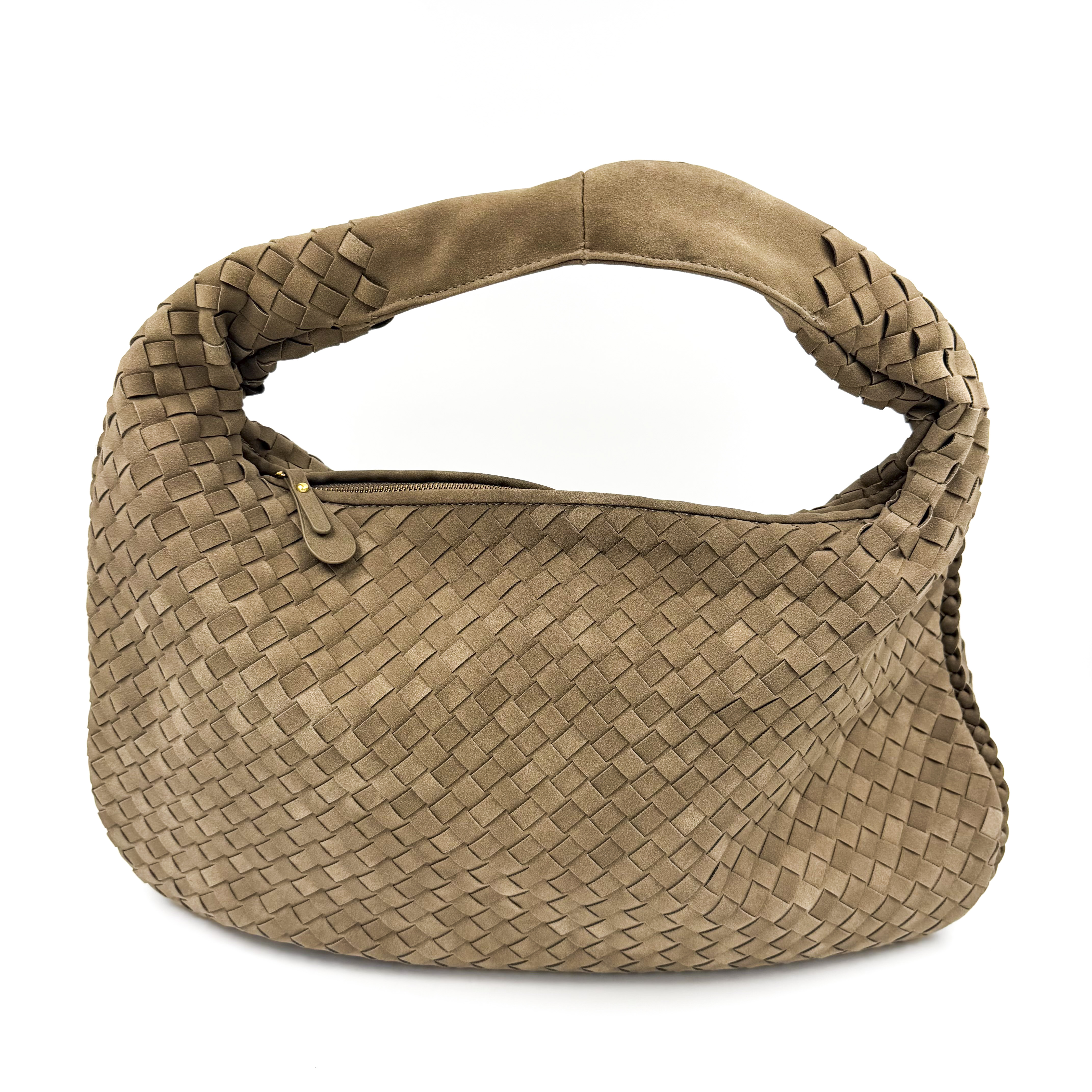 Τσάντα σουέτ τύπου BOTTEGA VENETA μπεζ του πούρου xlarge μέγεθος