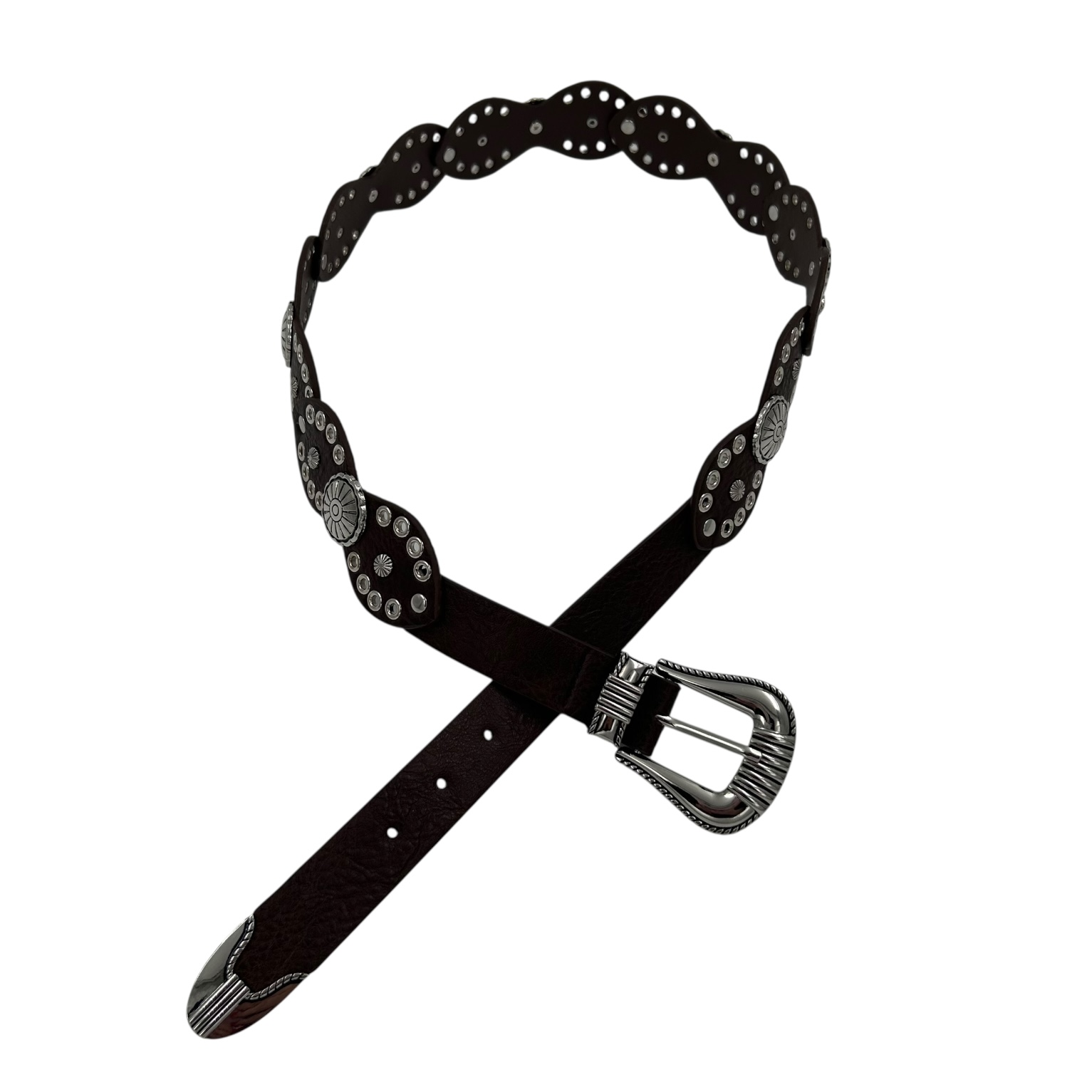 Ζώνη καφέ με ασημένια αγκράφα Bohemian style