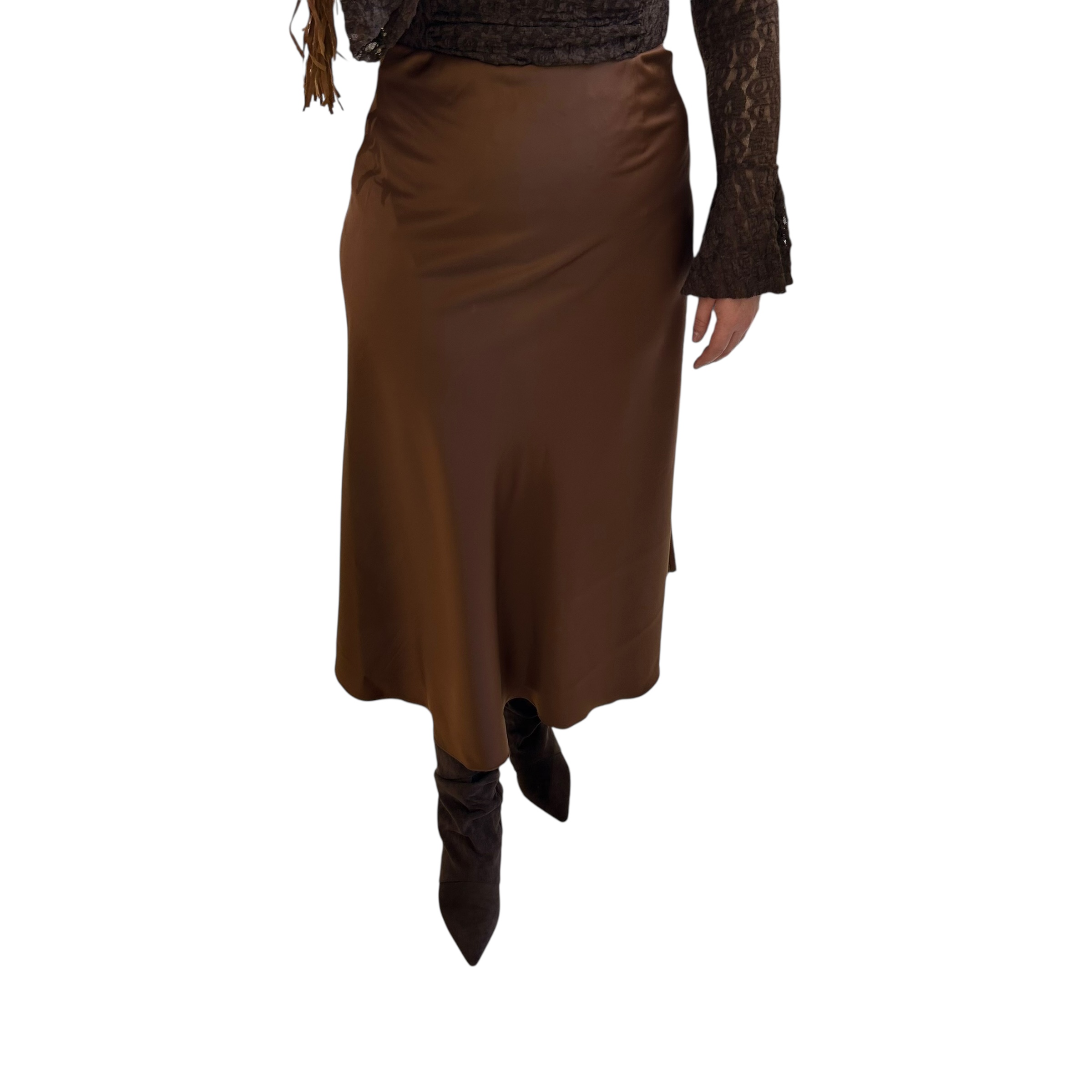 Φούστα σατέν καφέ Midi 