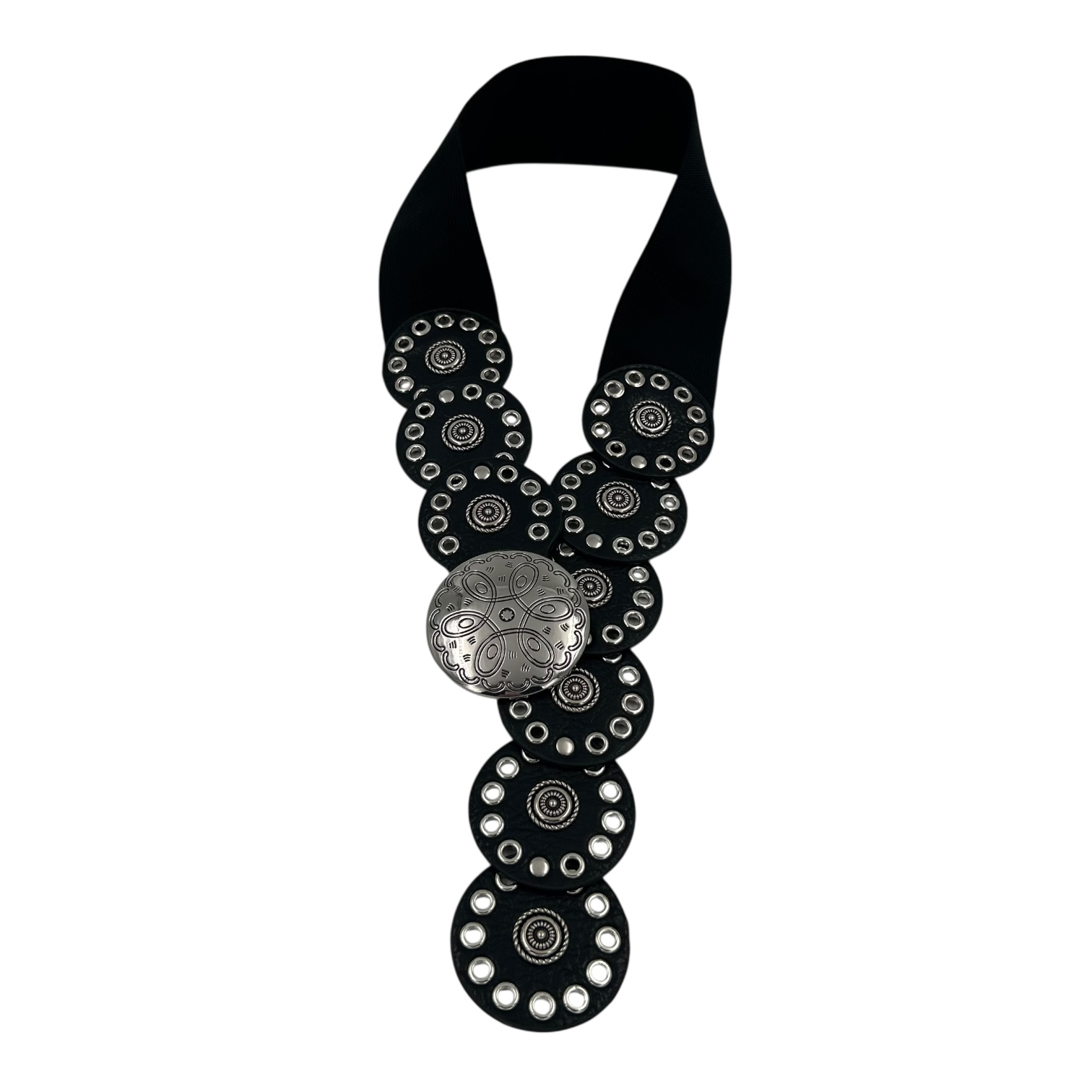 Ζώνη μαύρη με ασημί αγκράφα Bohemian style