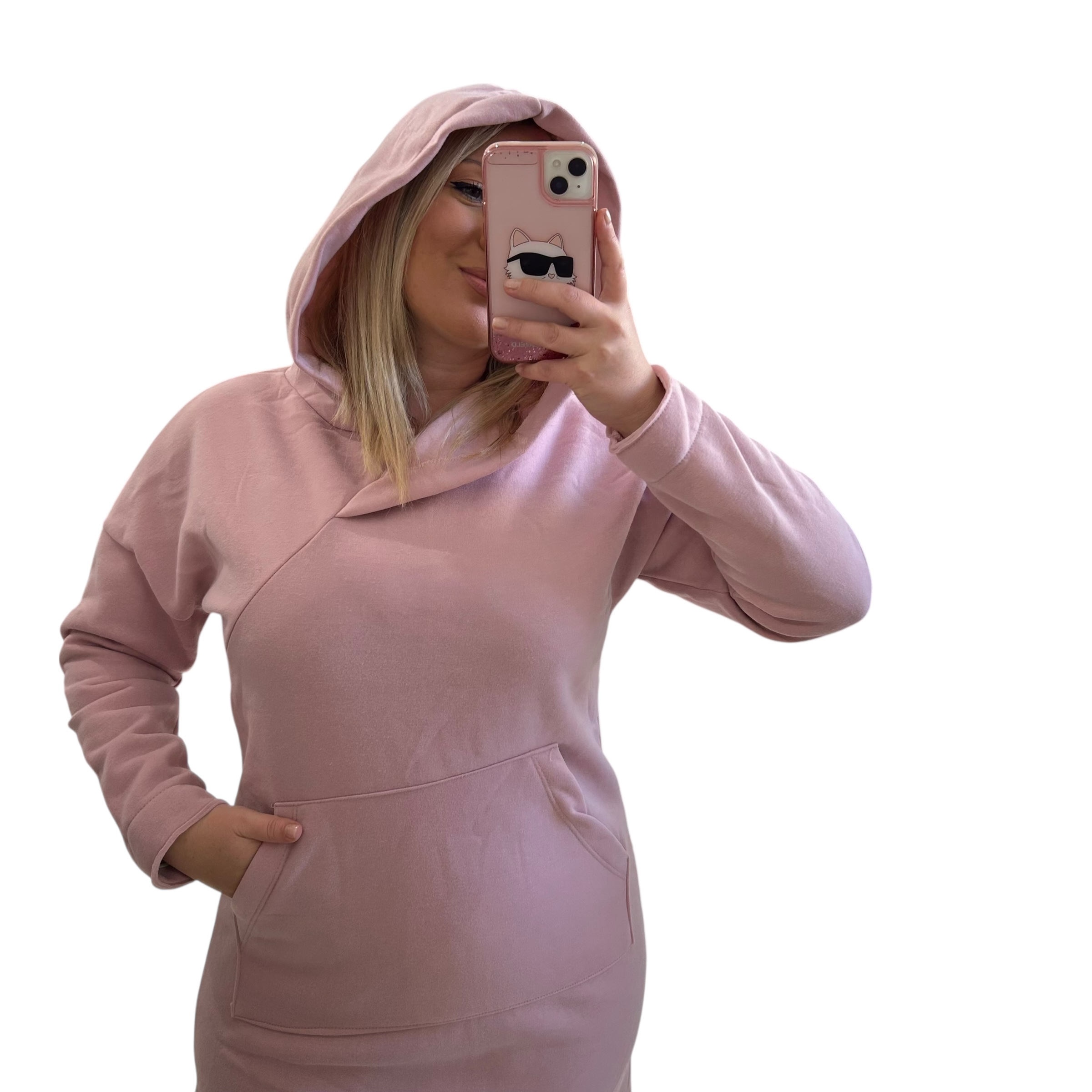 Φούτερ με κουκούλα μπλουζοφόρεμα ροζ