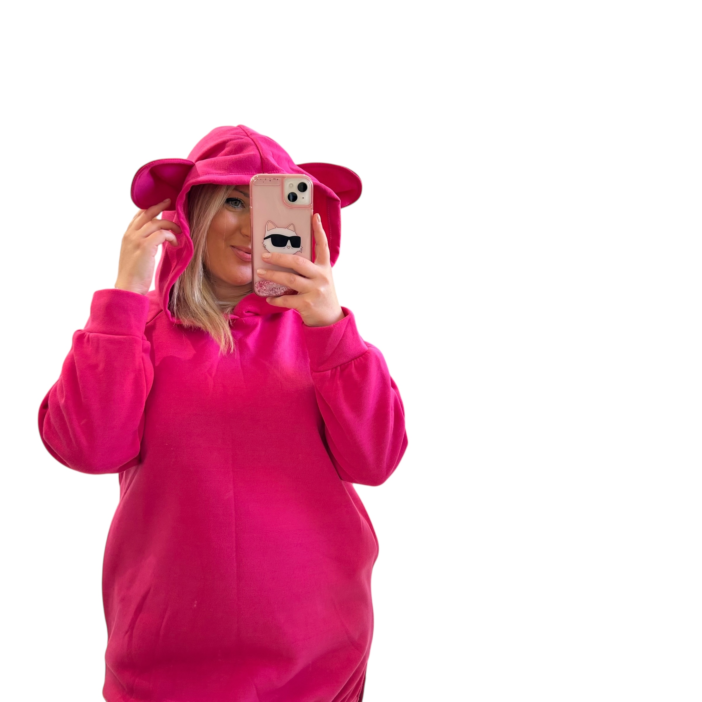Φούτερ με κουκούλα μπλουζοφόρεμα φούξια