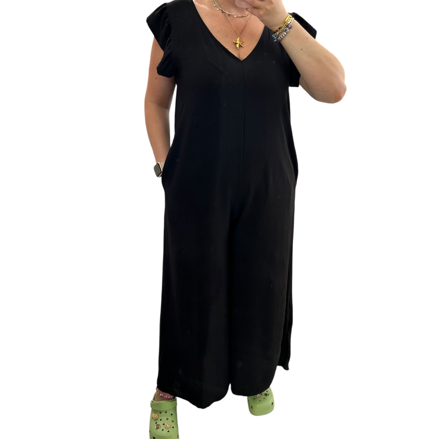 Ολόσωμη φόρμα με βολάν στα μανίκια μαύρο