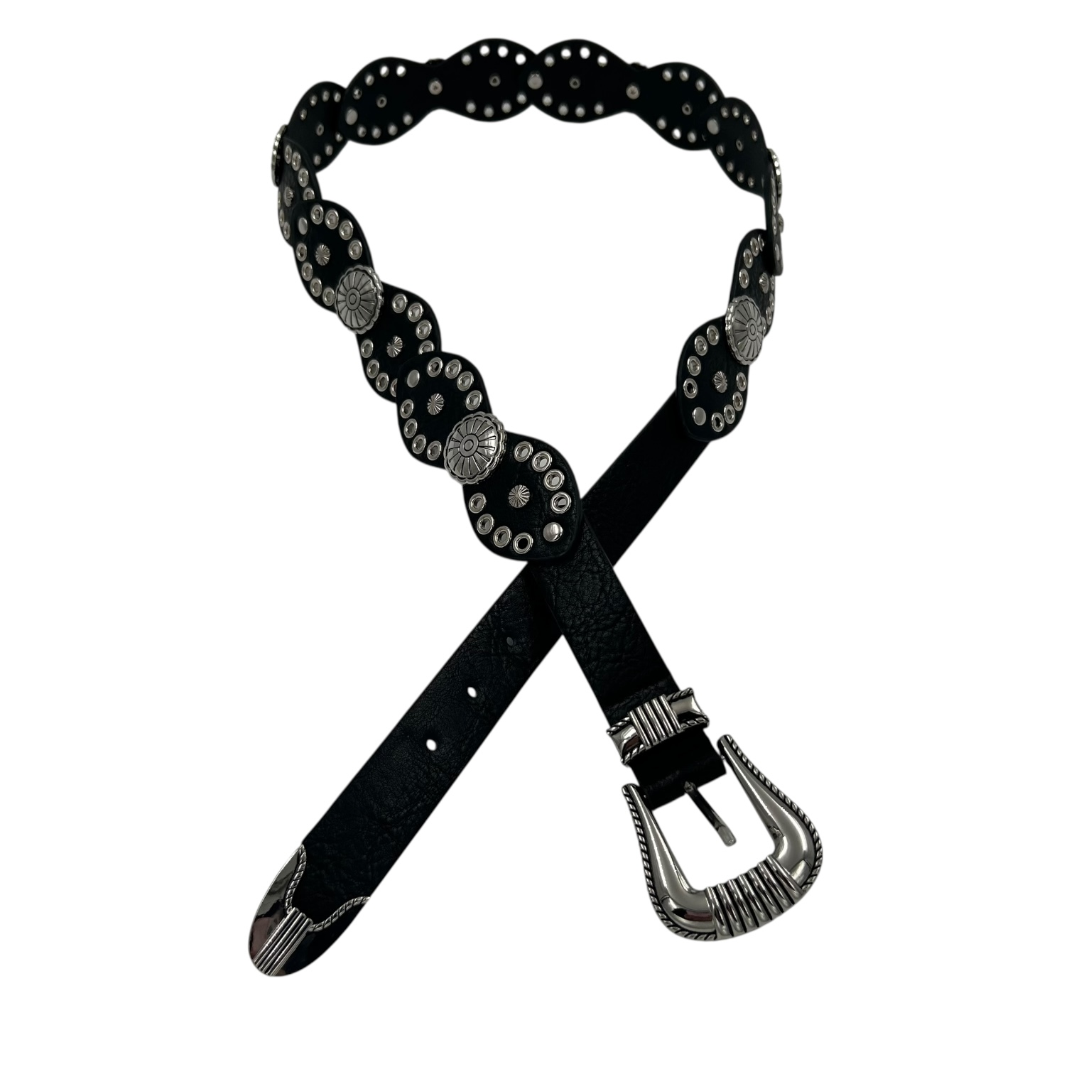 Ζώνη μαύρη με ασημένια αγκράφα Bohemian style