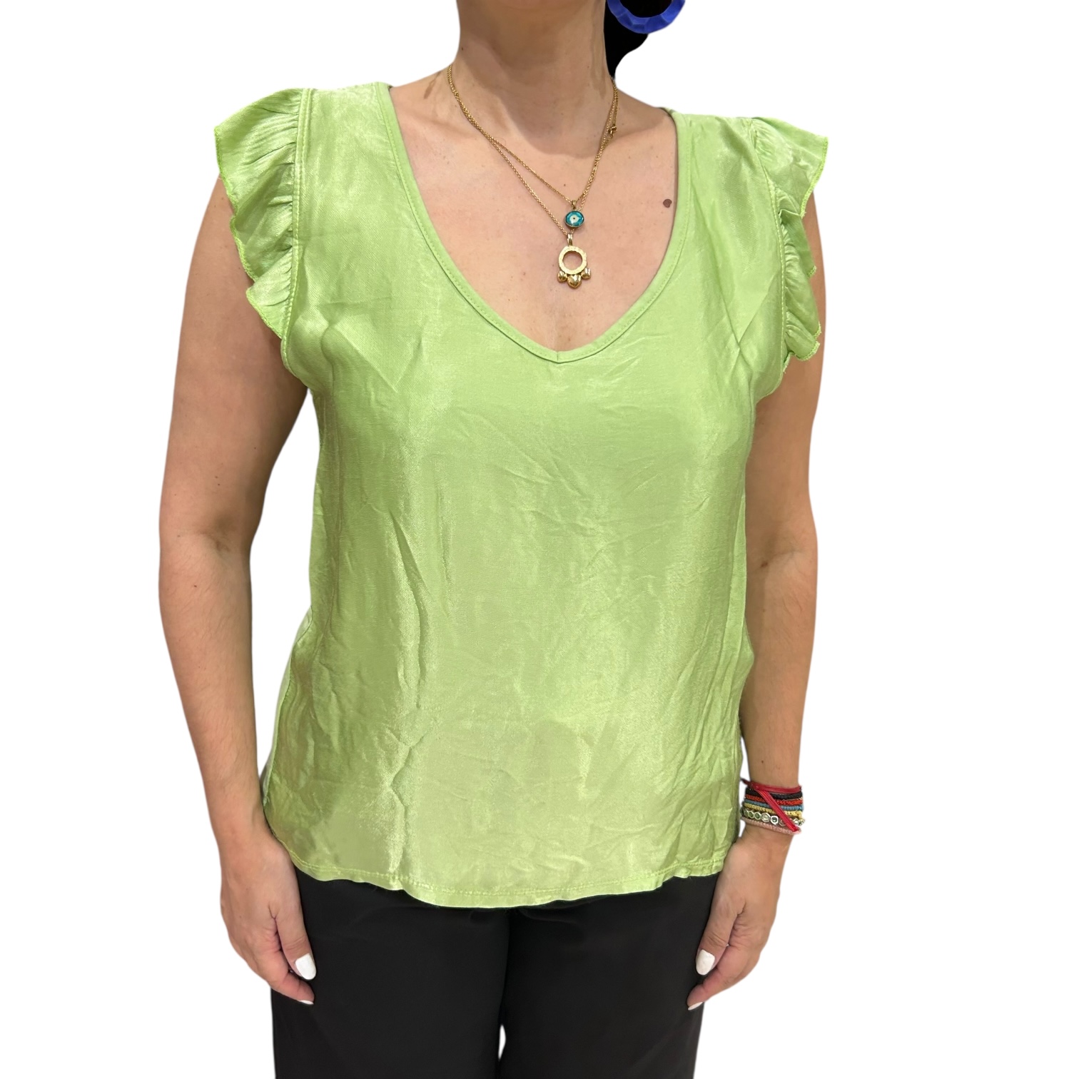 Μπλούζα με βολάν στον ώμο Lime