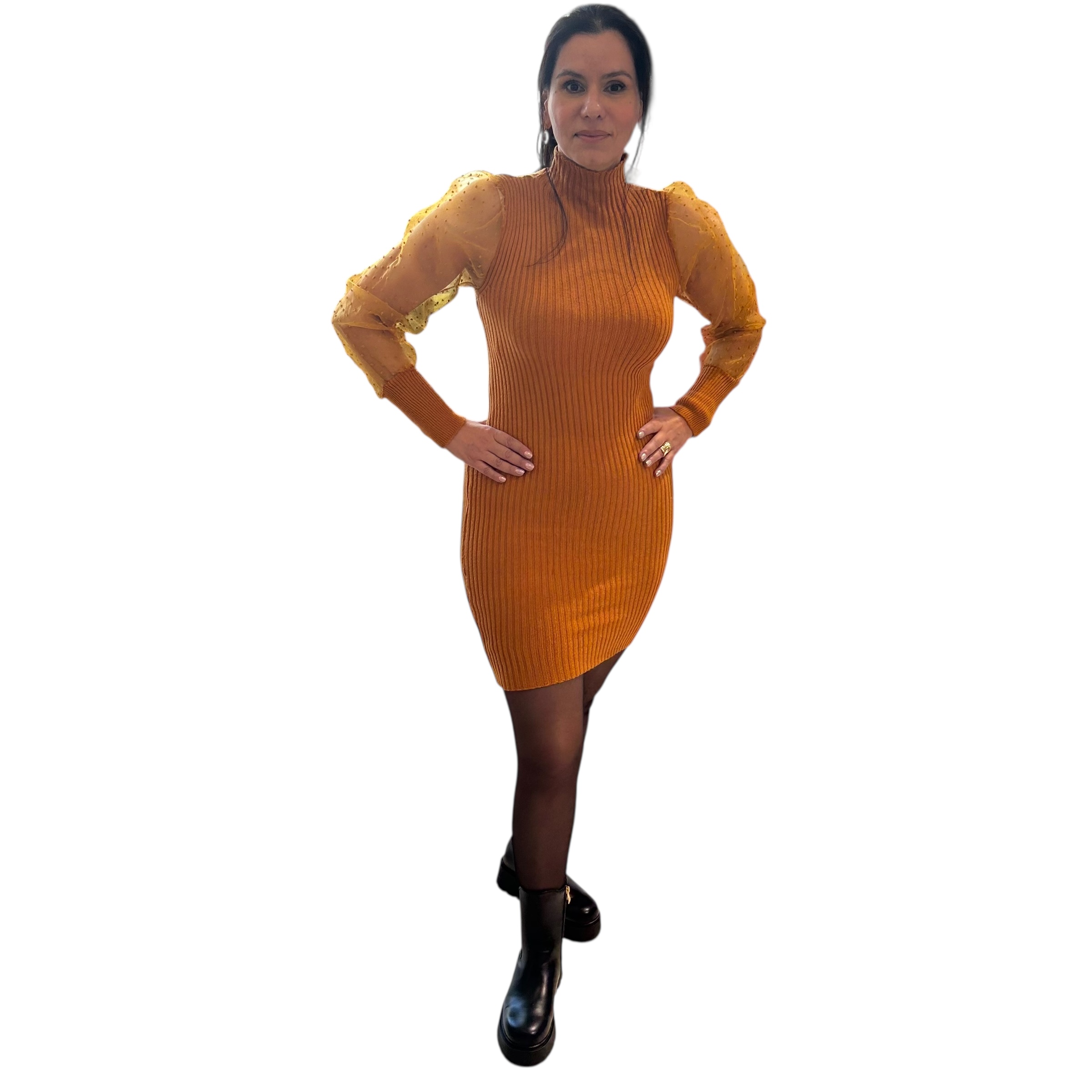 Φόρεμα μουσταρδί πλεκτό Φόρεμα μουσταρδί πλεκτό