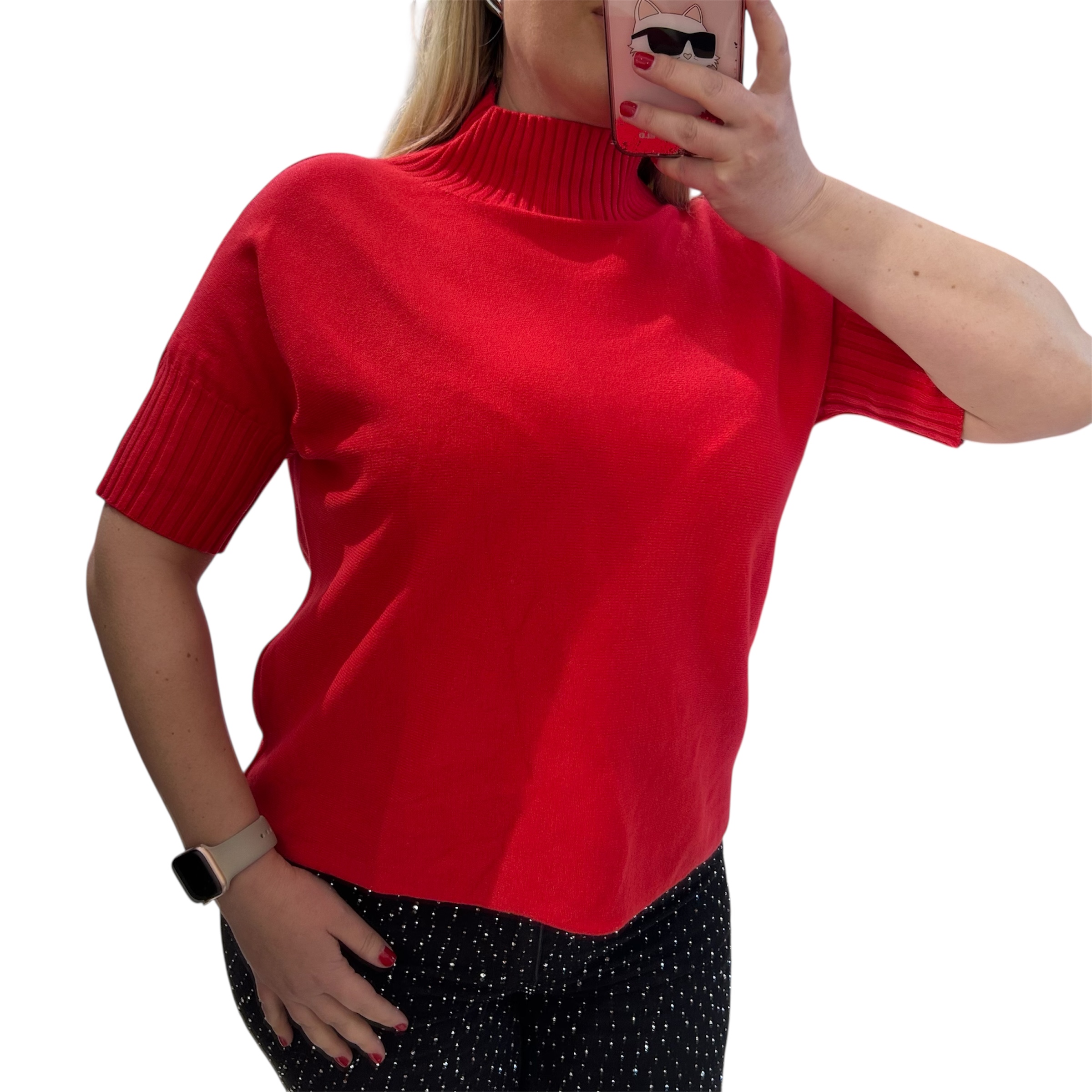 Μπλούζα πλεκτή κοντομάνικη κόκκινη