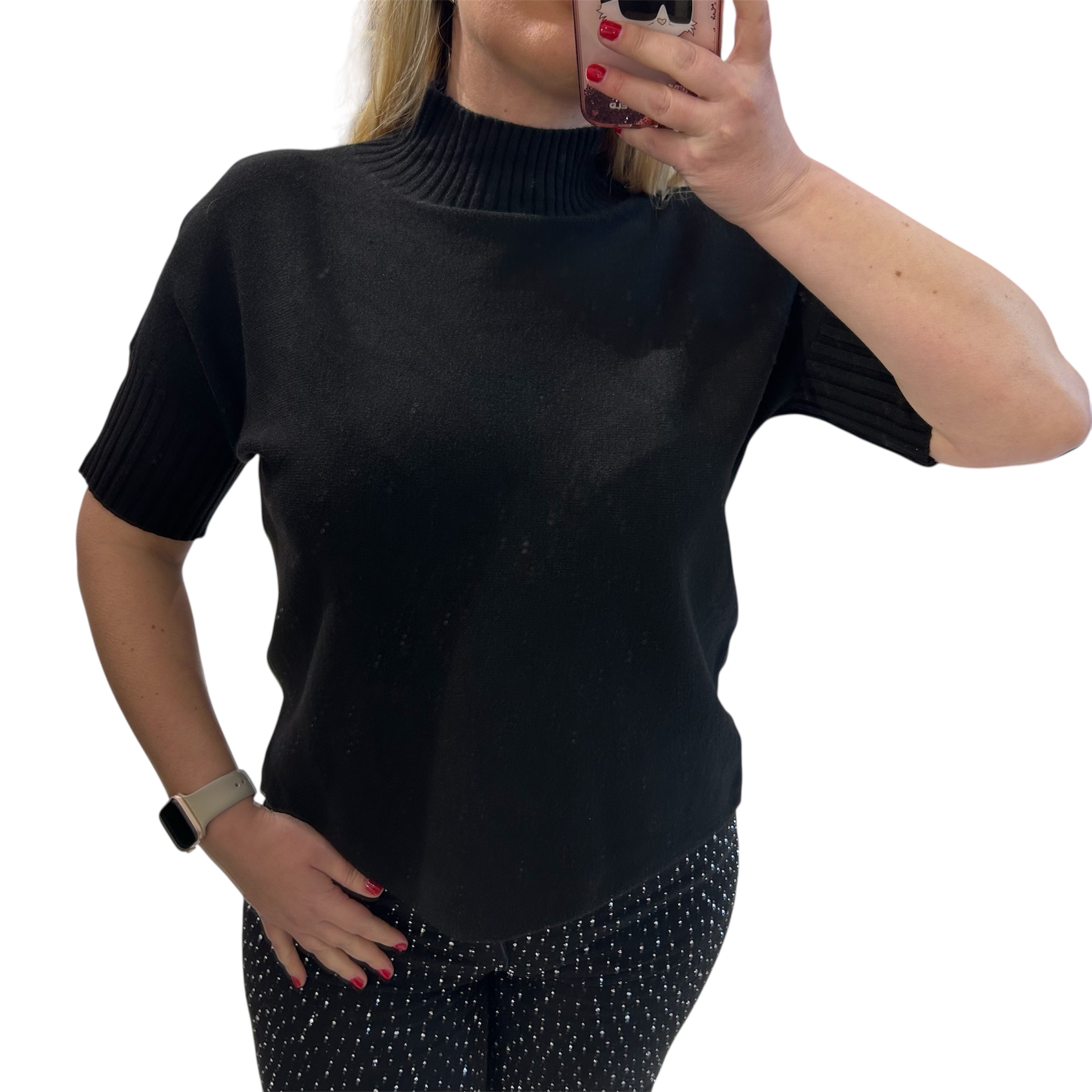 Μπλούζα πλεκτή κοντομάνικη μαύρη