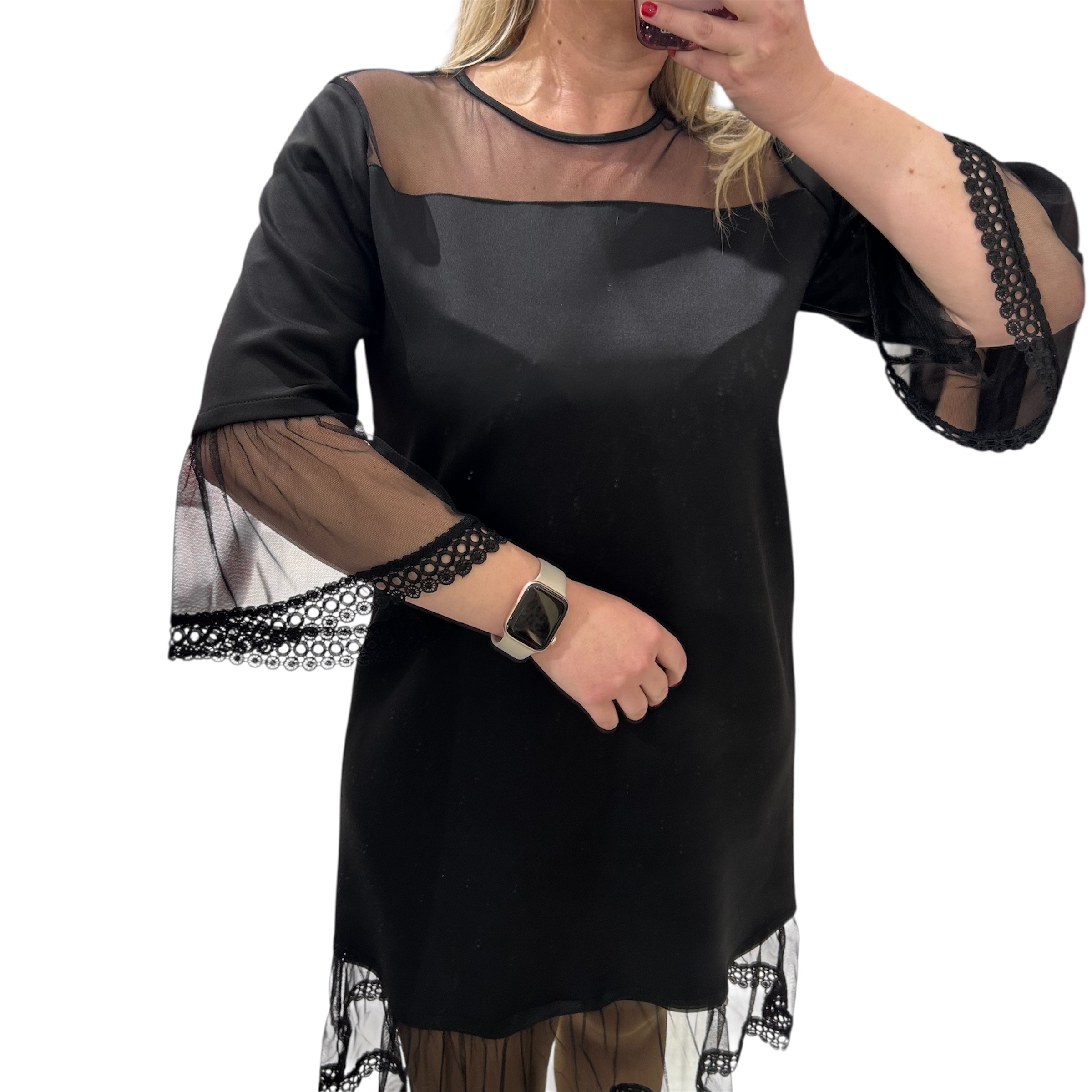 Φόρεμα μαύρο με τούλινες λεπτομέρειες