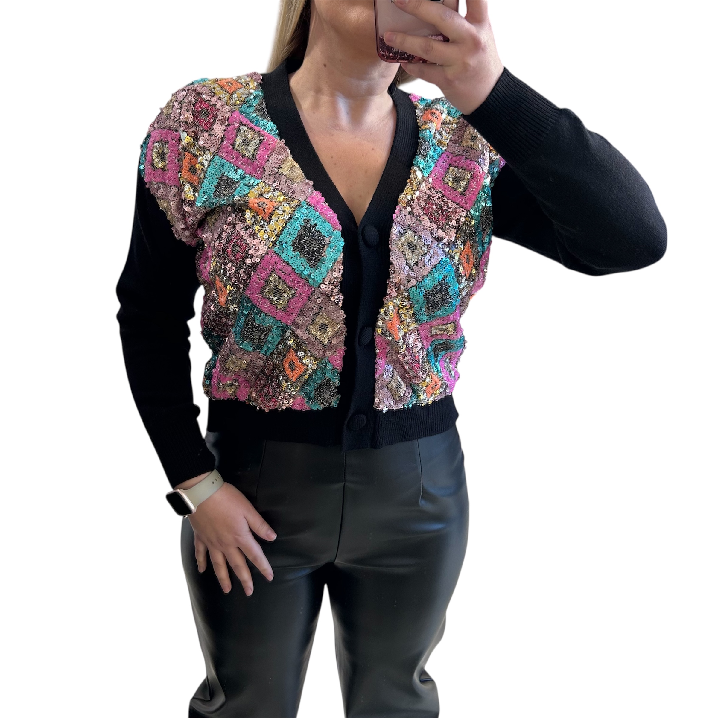 Ζακέτα μαύρη με πολύχρωμες πούλιες