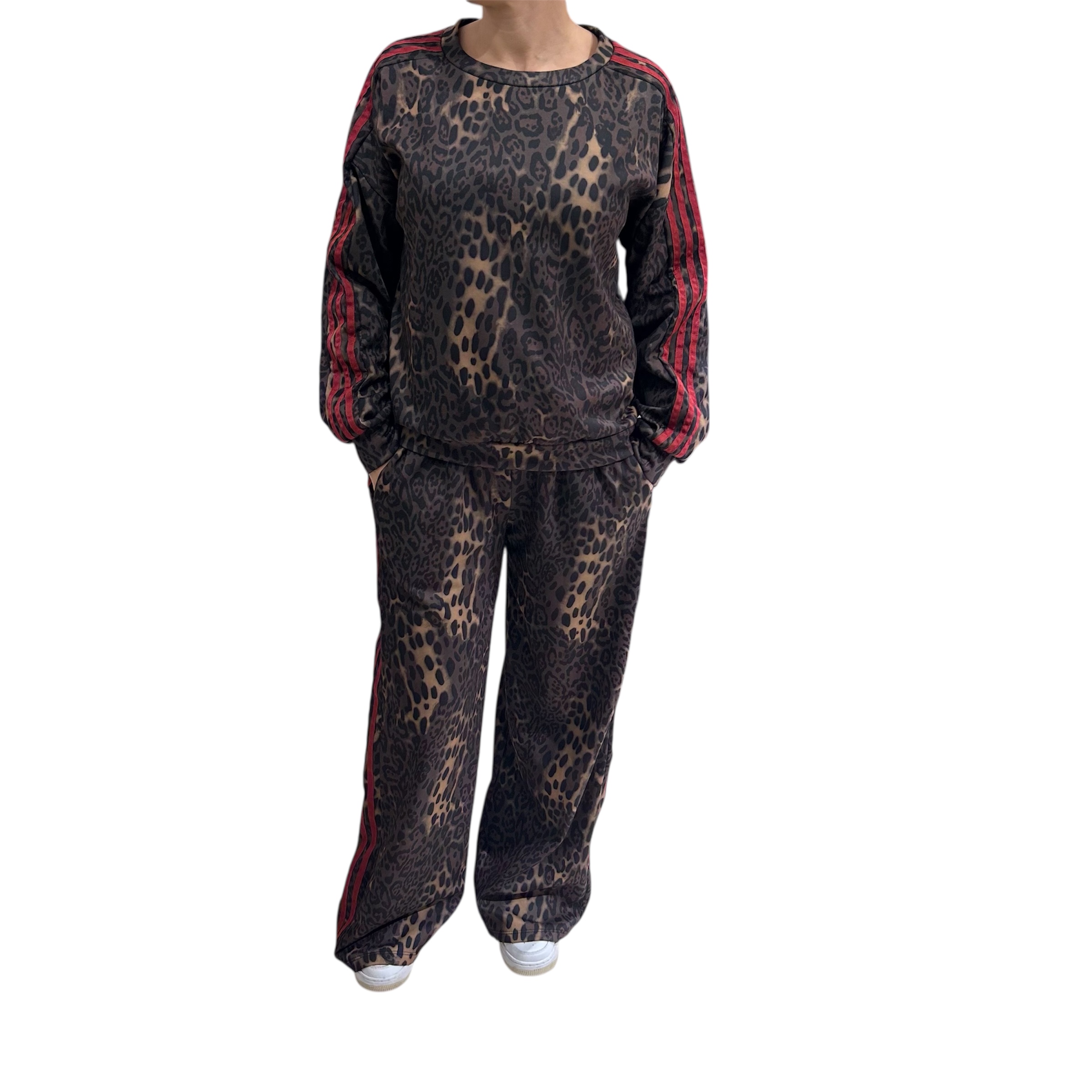 Σετ φόρμας λέοπαρ καφέ με ρίγες μπορντό