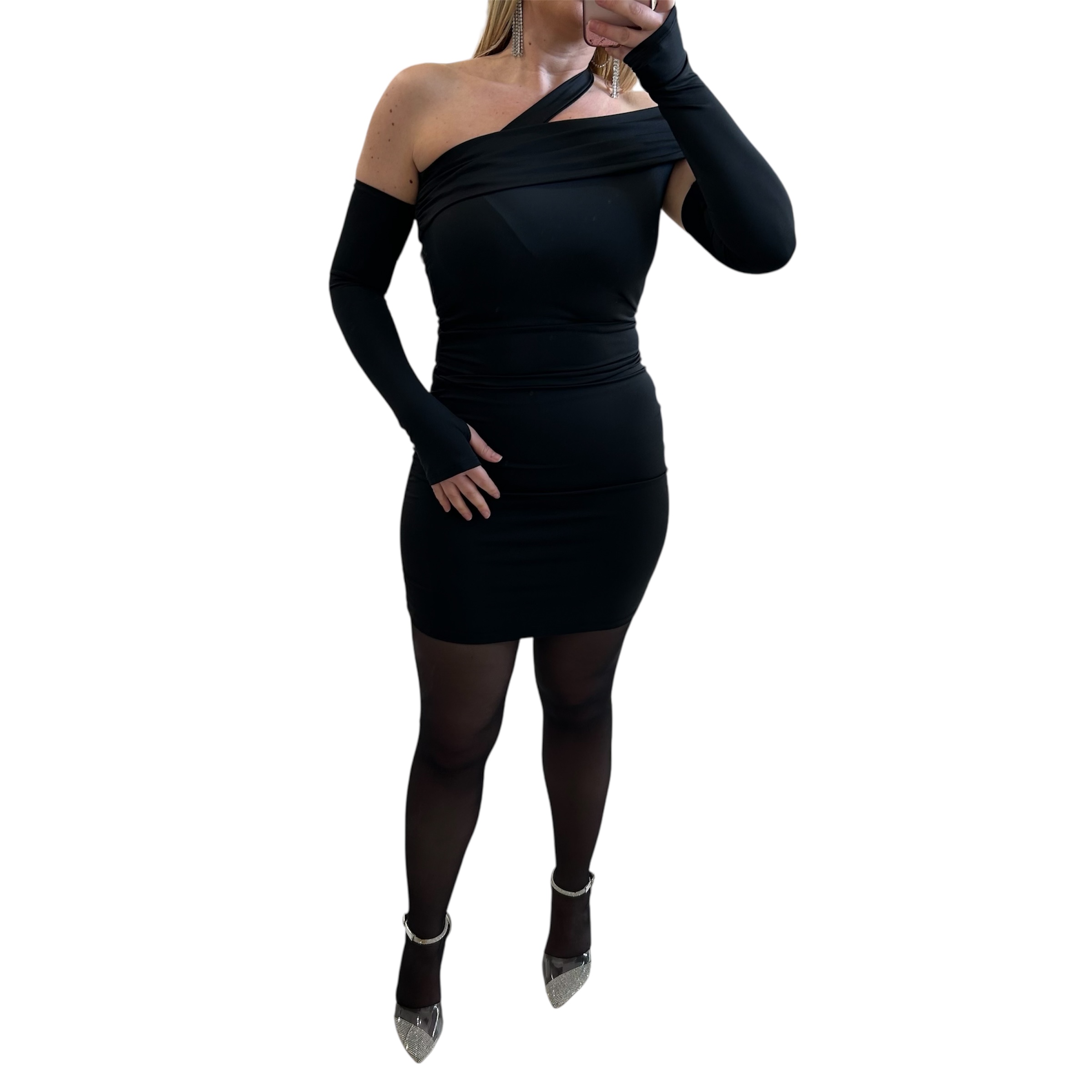 Φόρεμα μαύρο με αποσπώμενο μανίκι