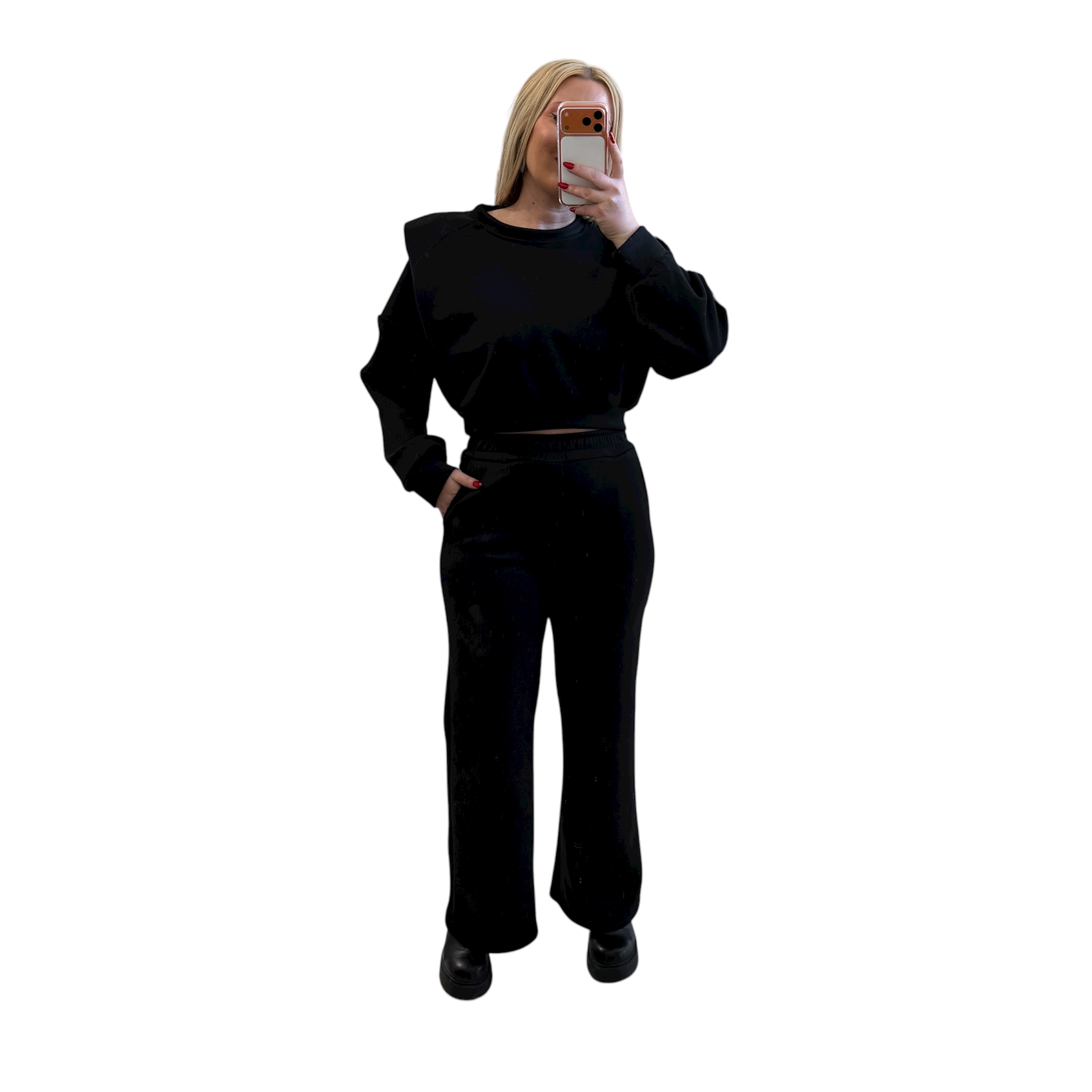 Σετ τοπ με βάτες και παντελόνι μαύρο