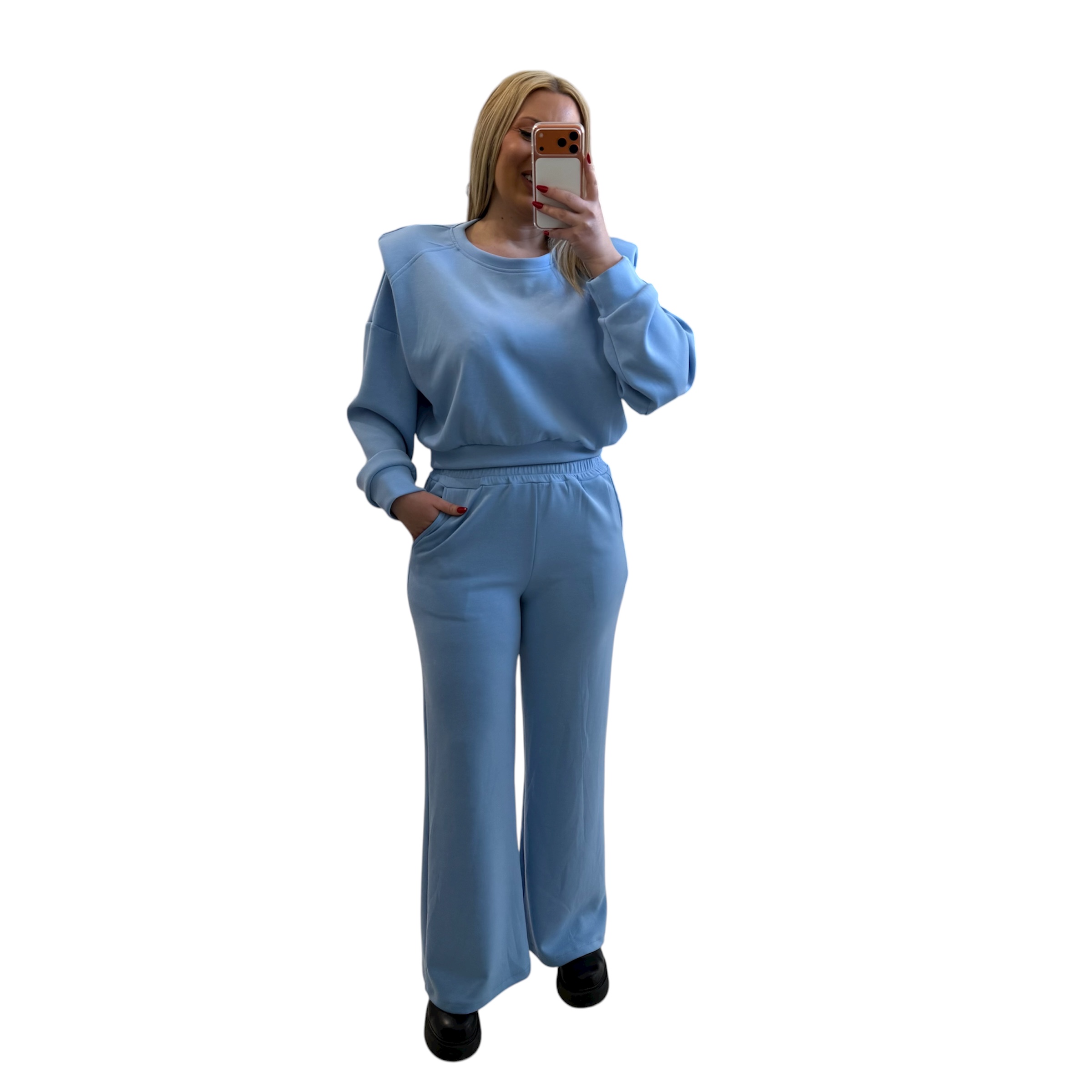 Σετ τοπ με βάτες και παντελόνι γαλάζιο