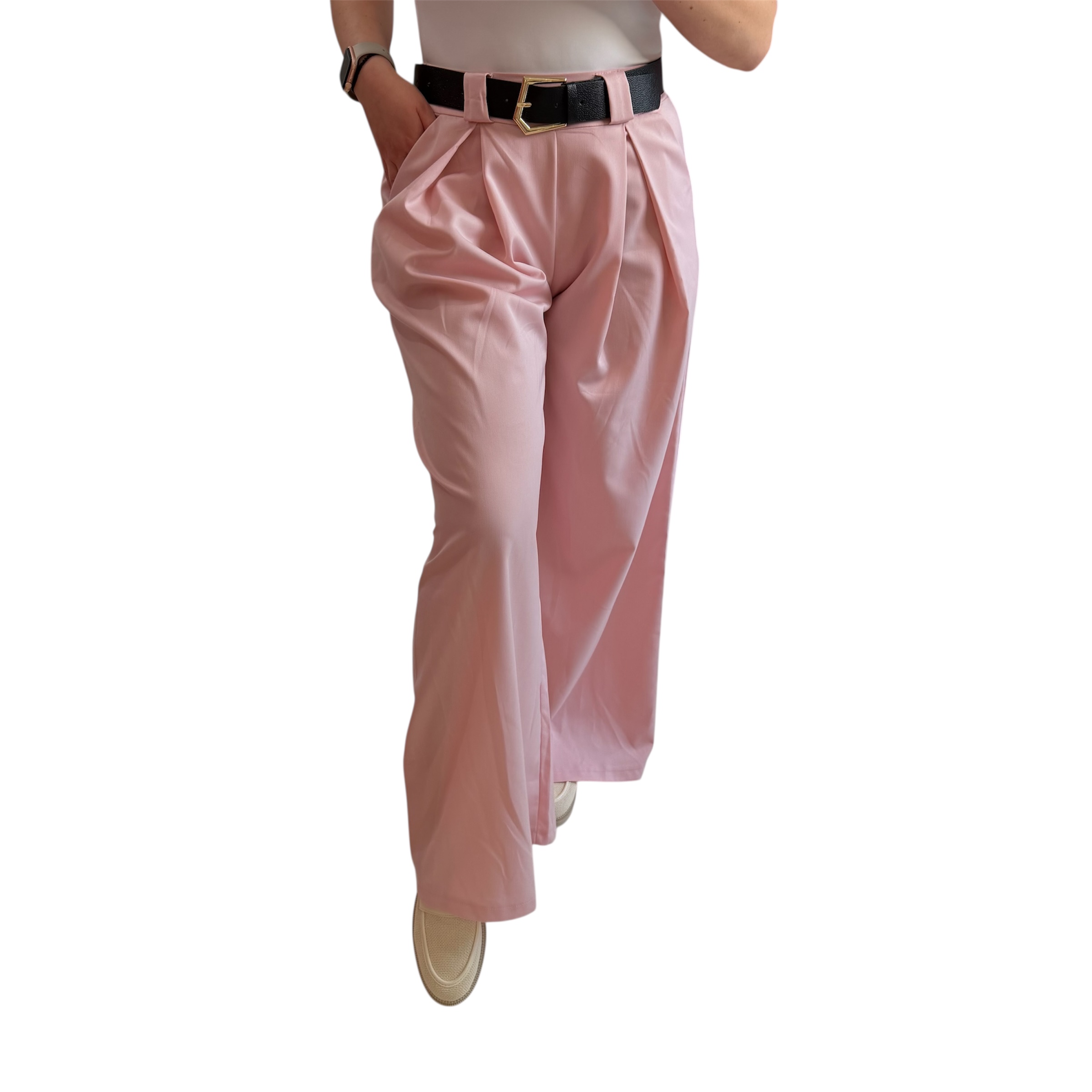 Παντελόνι ροζ με χρυσή ζώνη