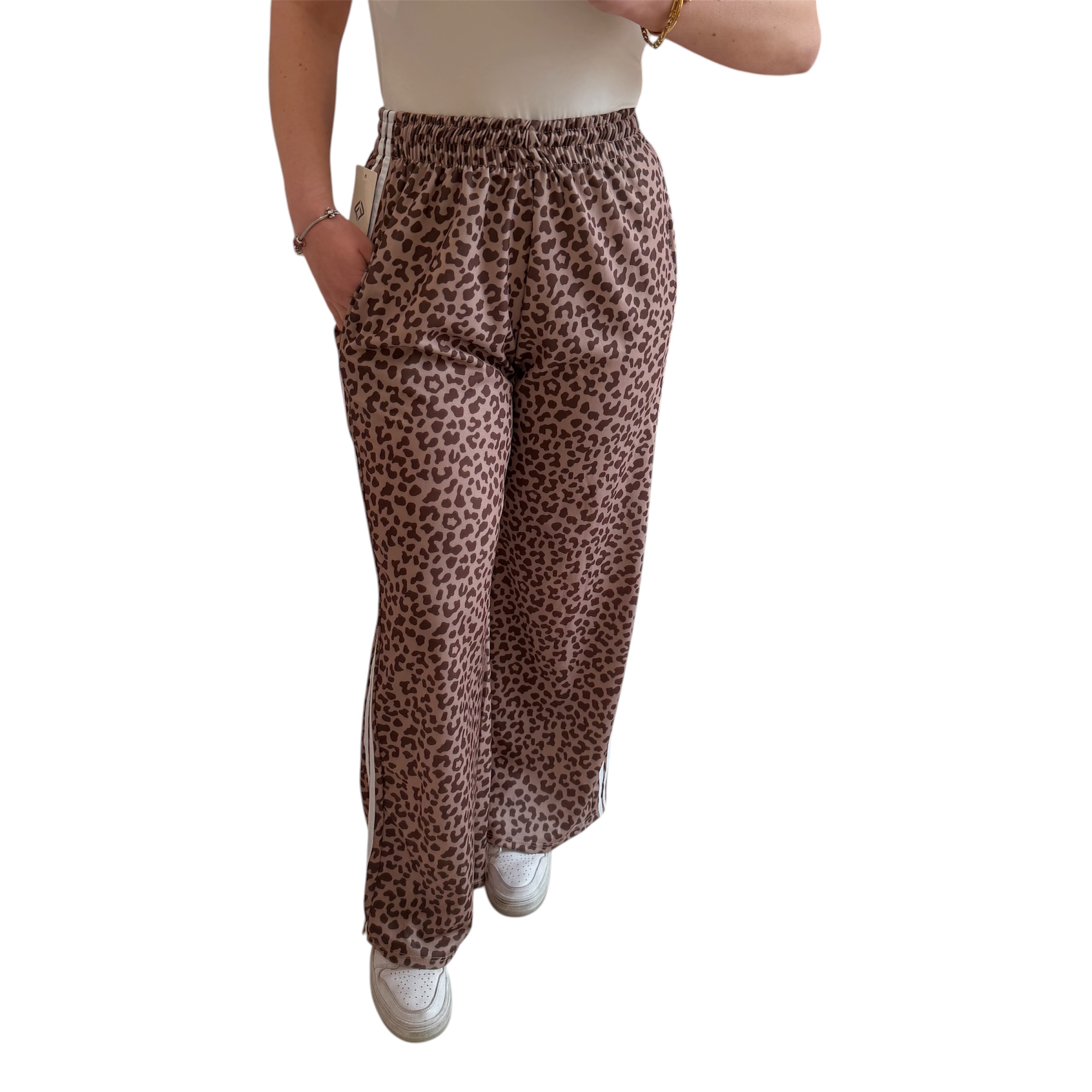 Παντελόνι λεοπάρ μπεζ με ρίγα λευκή