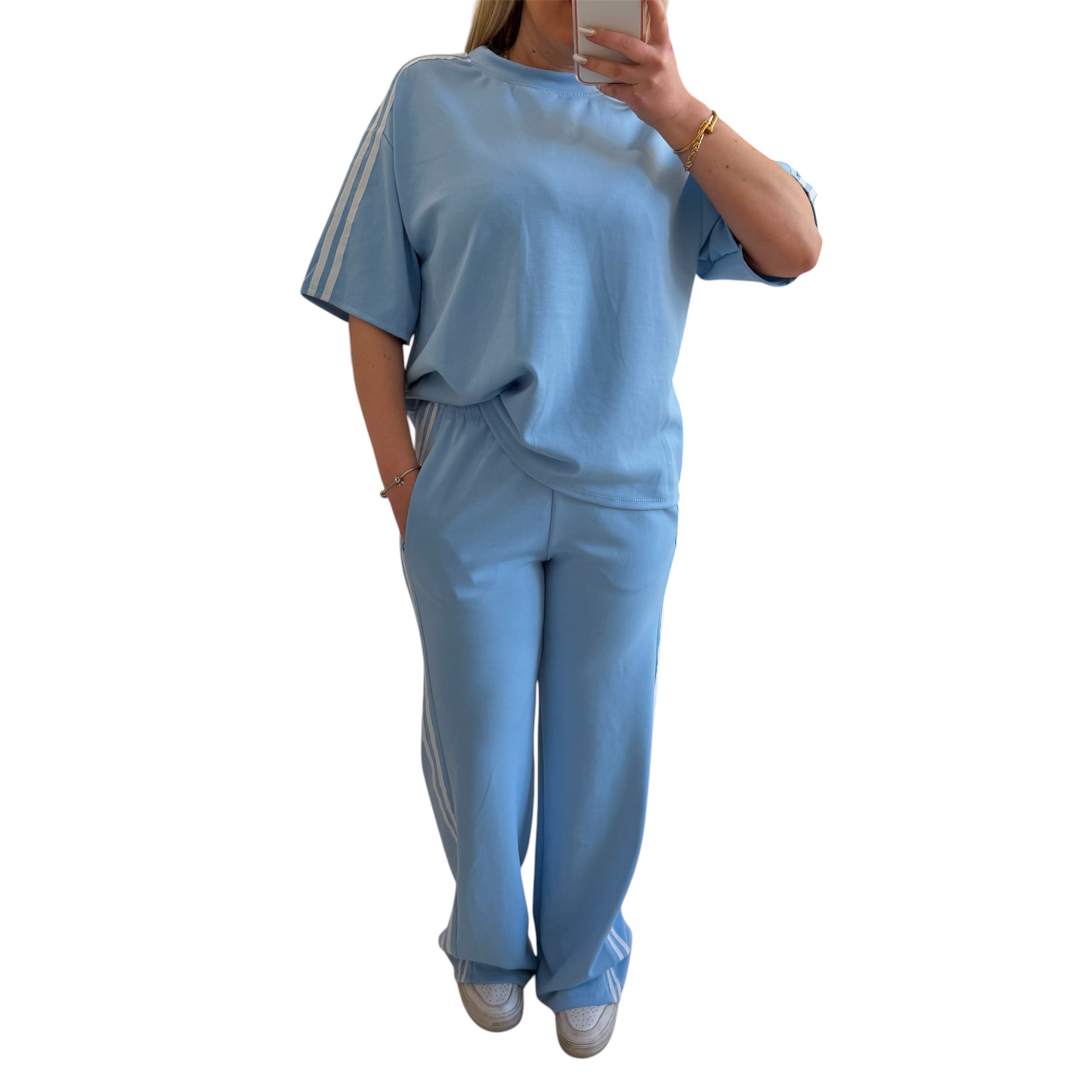 Σετ παντελόνι με κοντομάνικη μπλούζα γαλάζιο με λευκή ρίγα