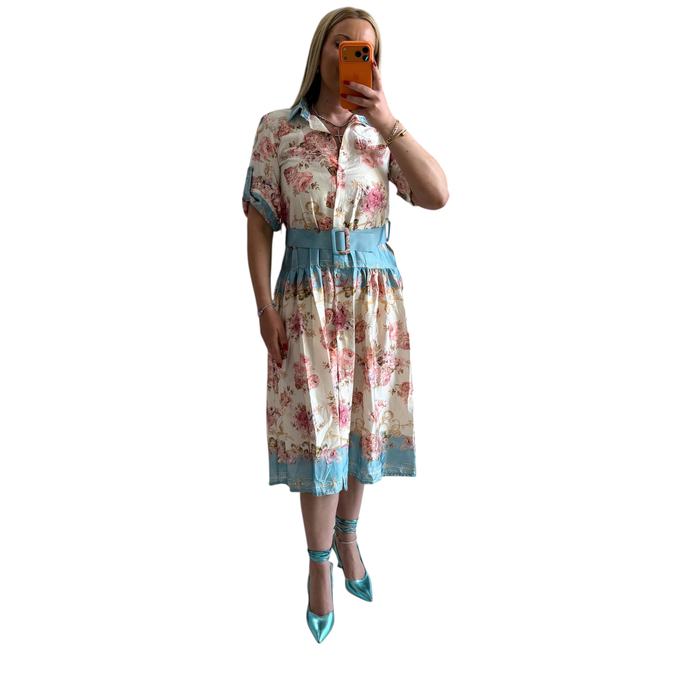 Φόρεμα σεμιζιέ κοντομάνικο φλοράλ