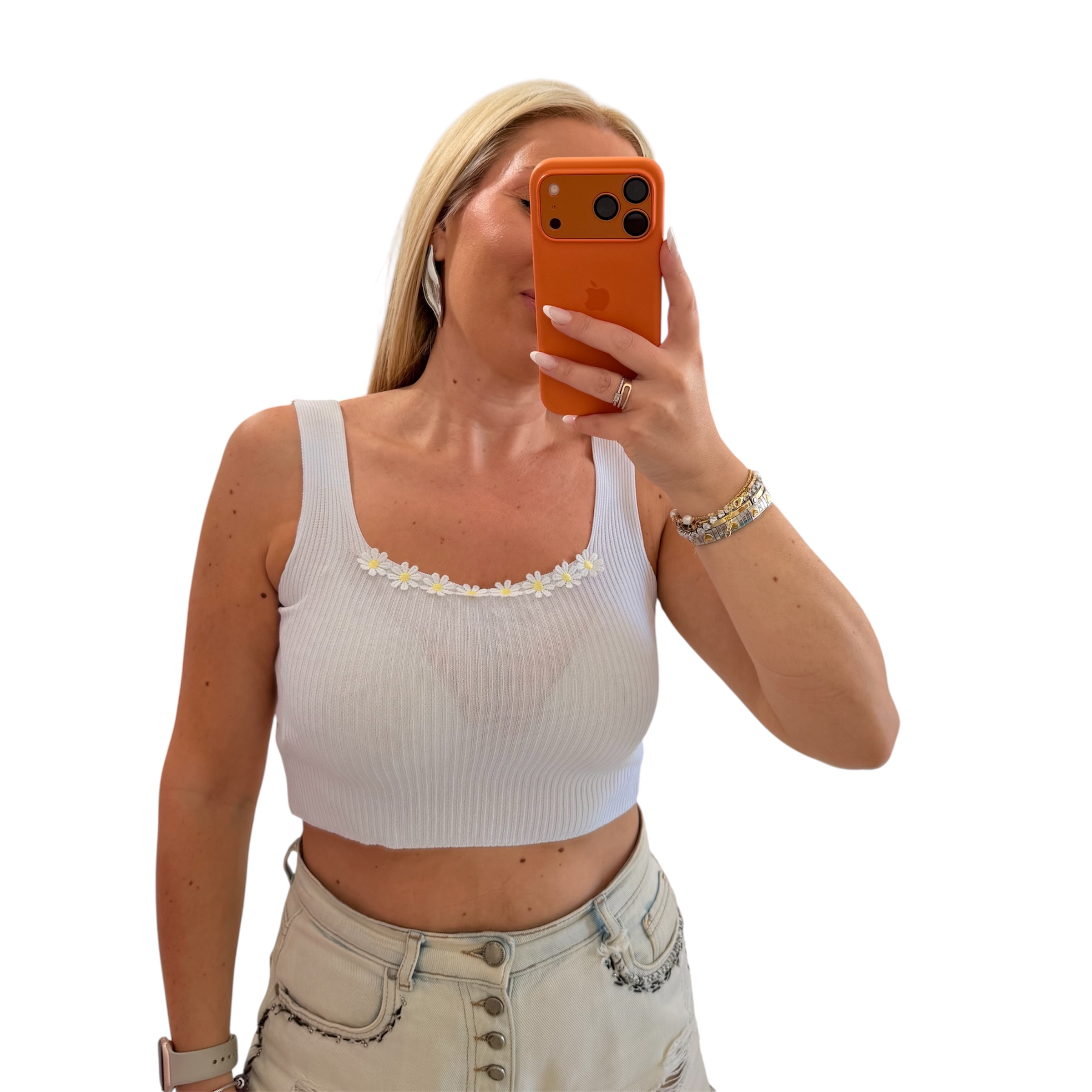 Crop top με μαργαρίτες λευκό