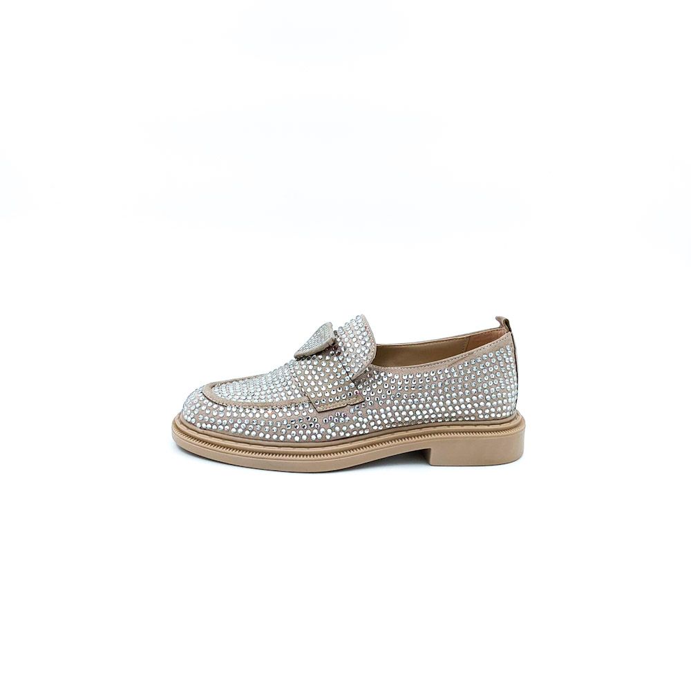 Γυναικεία LOAFERS suede με στρας σε nude χρώμα