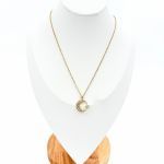Σετ ατσάλινο κολιέ με σκουλαρίκια χρυσό μισοφέγγαρο με στρας