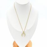 Σετ ατσάλινο κολιέ με σκουλαρίκια χρυσό μισοφέγγαρο με πολύχρωμες πέτρες