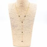 Κολιέ ατσάλινο αλυσίδα λεπτή σε σχήμα Y με μαύρες πέτρες
