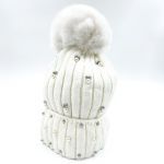 Σκούφος πλεκτός με πέρλες και στρας λευκό