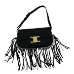 Τσαντάκι τύπου Celine μαύρο σουέτ με κρόσσια