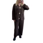 Σετ καφέ παντελόνι με μπλούζα με χρυσές καρφίτσες