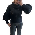 Πλεκτή μπλούζα μαύρη με στρας μαύρα