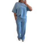 Σετ παντελόνι με κοντομάνικη μπλούζα γαλάζιο με λευκή ρίγα