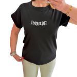T-Shirt κοντομάνικο με στρας μαύρο φτερά