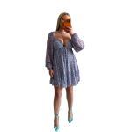 Φόρεμα μίνι φλοράλ μακρυμάνικο με cups γαλάζιο