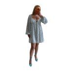 Φόρεμα μίνι φλοράλ μακρυμάνικο με cups λευκό