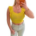 Μπλούζα crop top κίτρινη με βολάν