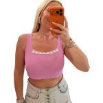 Crop top με μαργαρίτες ροζ